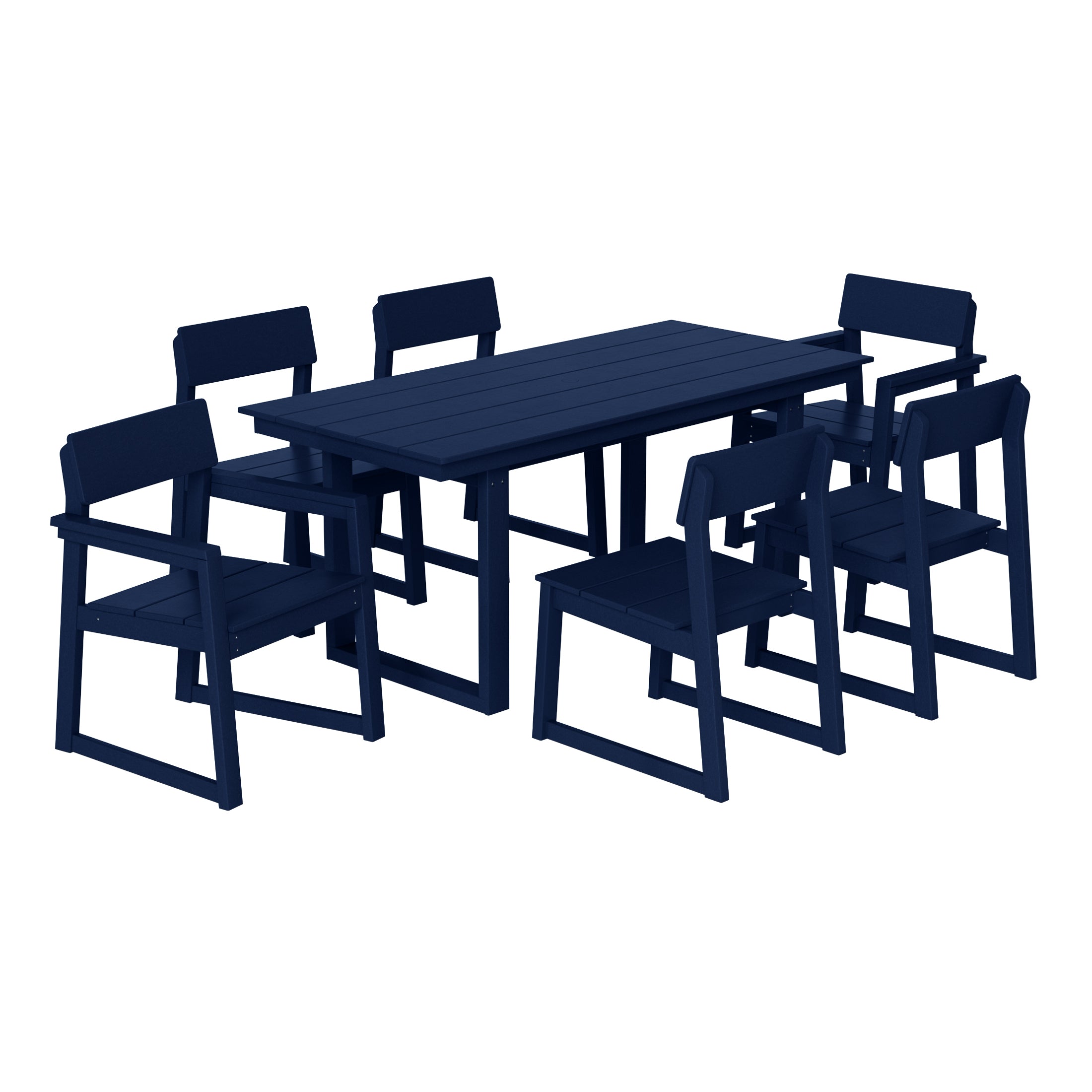 Cambria 7-Piece Modern HDPE Outdoor Patio Dining Table Set With Umbrella Hole