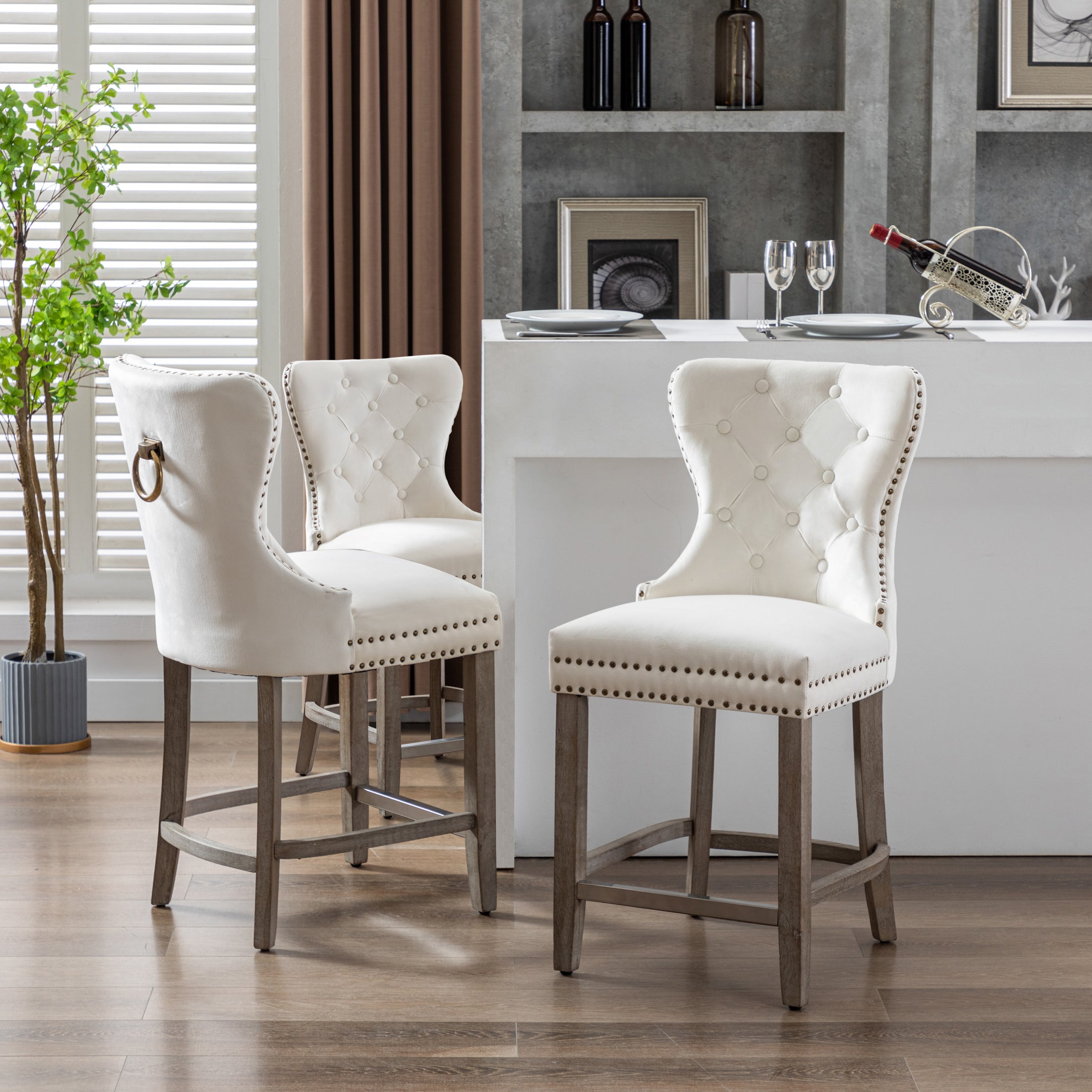 Hank 24" Tufted Velvet Counter Stool (Set of 3)