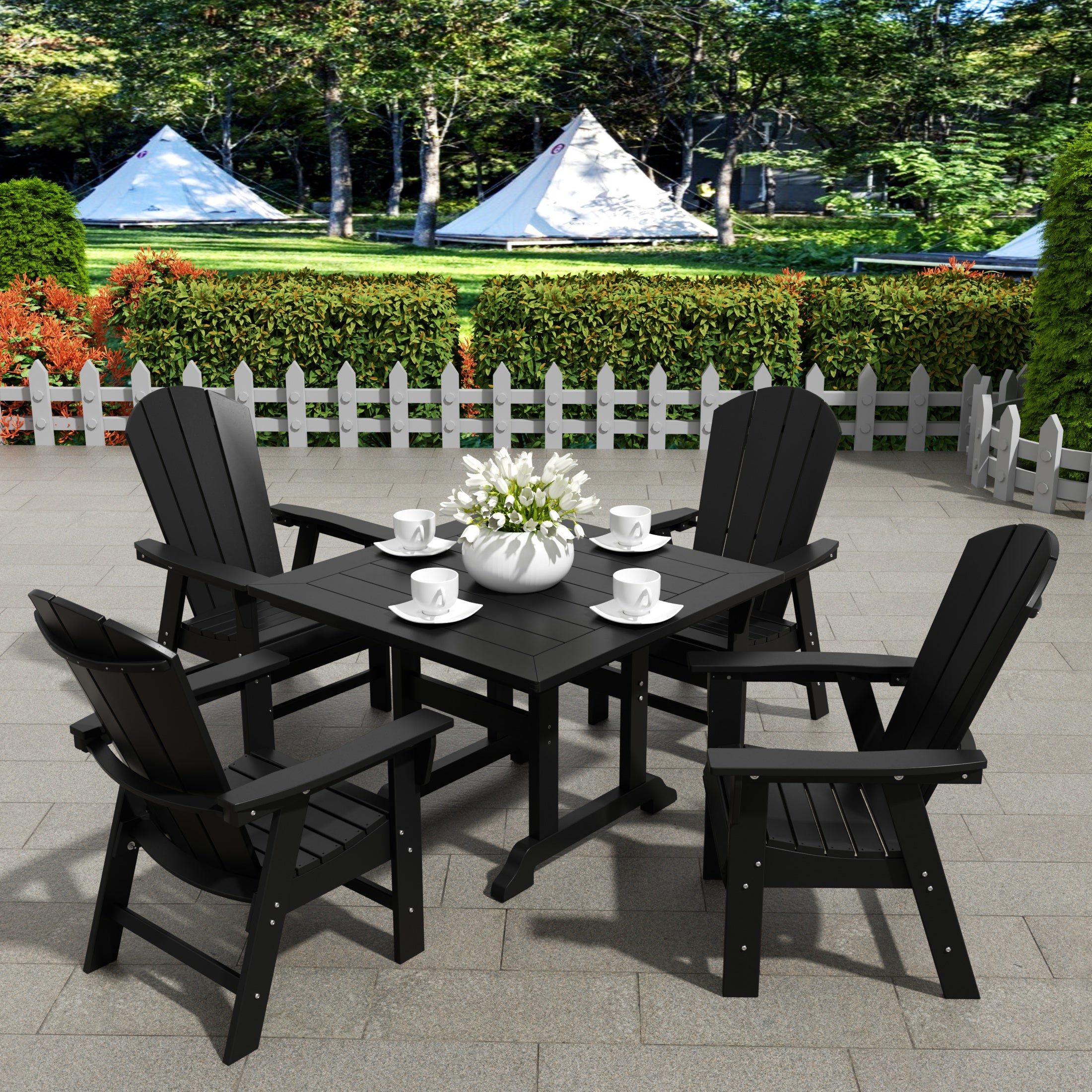 Paradise 5 Piece Outdoor Patio Dining Square Table and Curved Back Armchair Set