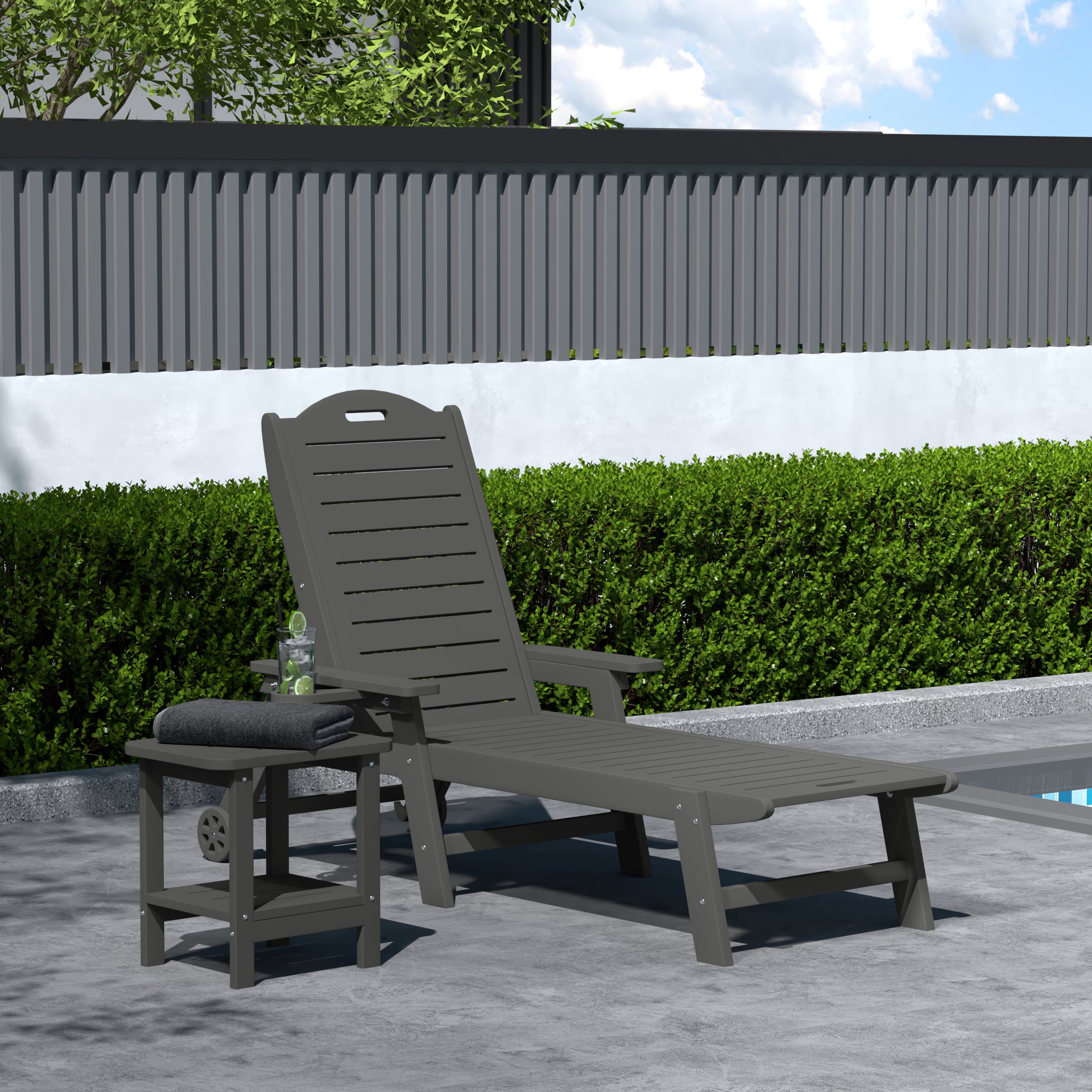 Lago 2-Piece Outdoor Patio Chaise Lounge Chair with Wheels & Cup Holder with Patio Side Table