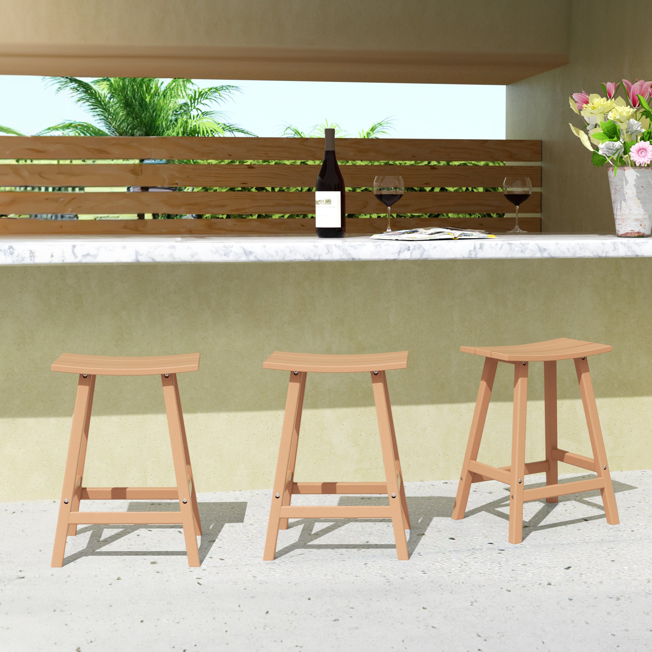 Paradise 24 Inch Counter High Saddle Stools (Set of 3)