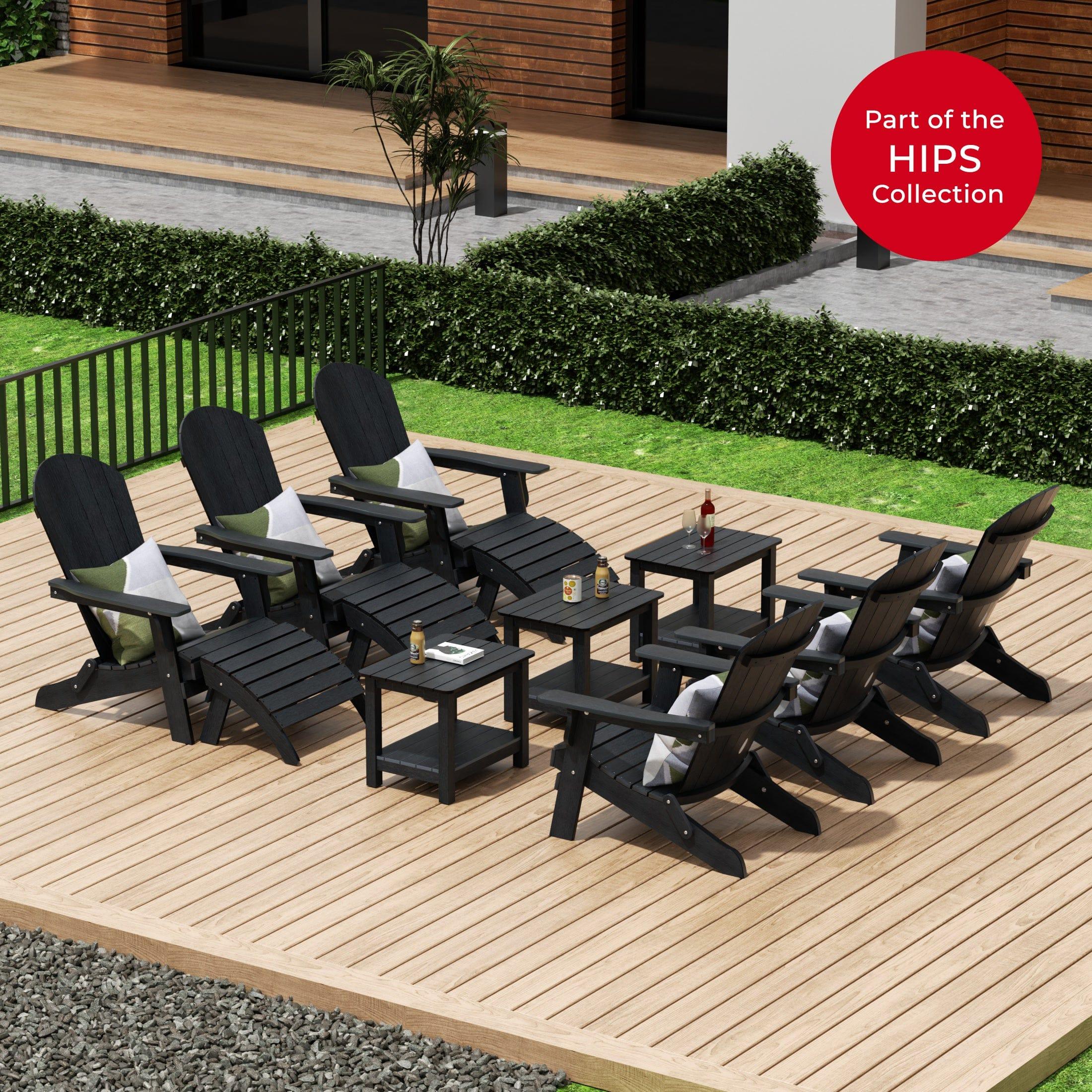 Florence 12-Piece HIPS Folding Adirondack Chair and Folding Ottoman Side Table Set - Costaelm