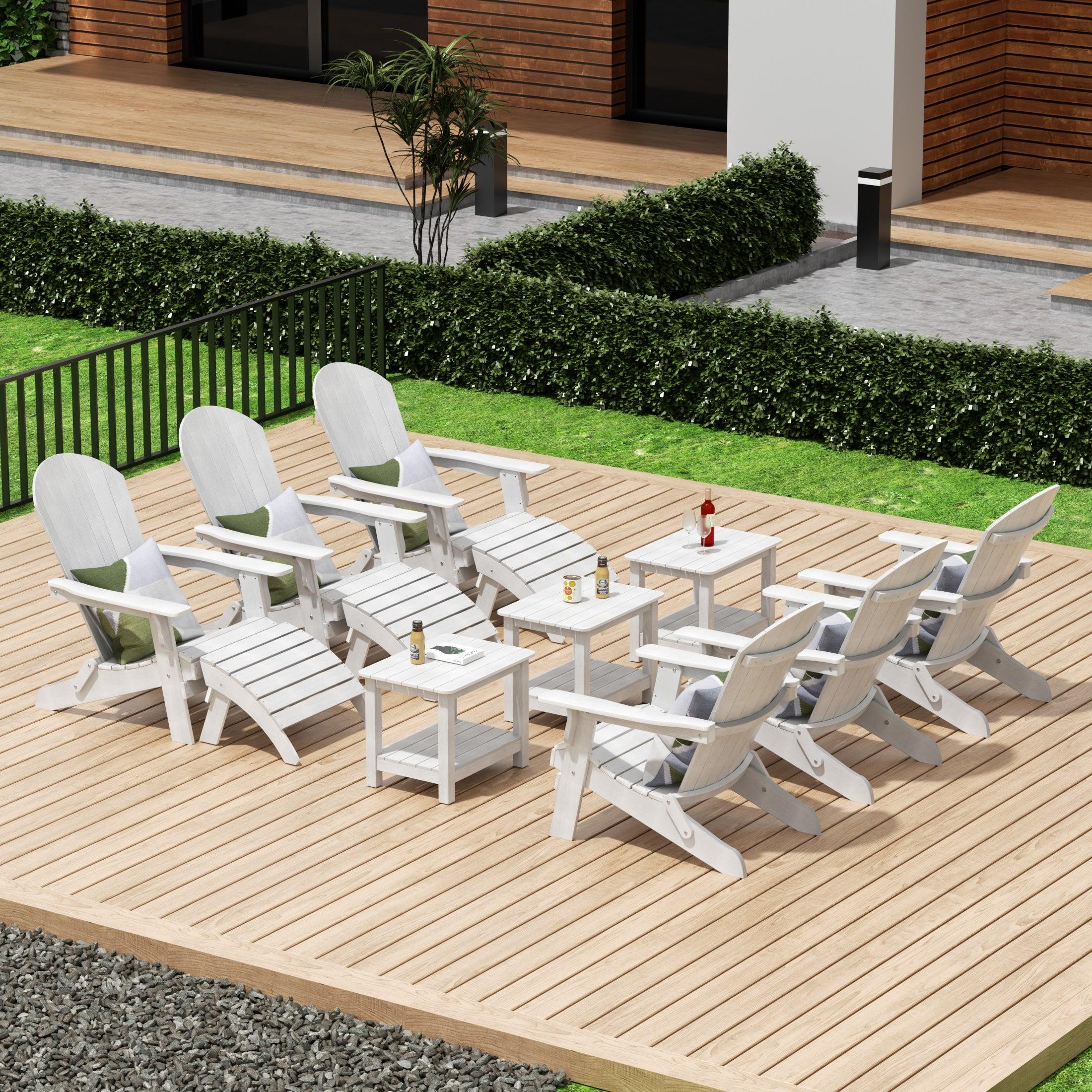 Florence 12-Piece HIPS Folding Adirondack Chair and Folding Ottoman Side Table Set - Costaelm