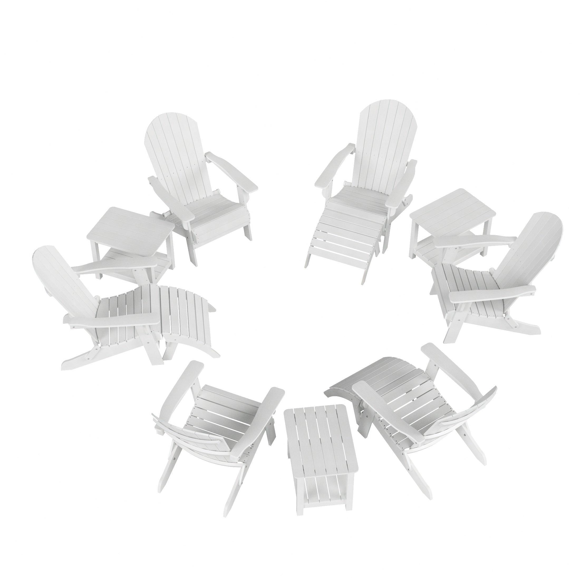 Florence 12-Piece HIPS Folding Adirondack Chair and Folding Ottoman Side Table Set - Costaelm