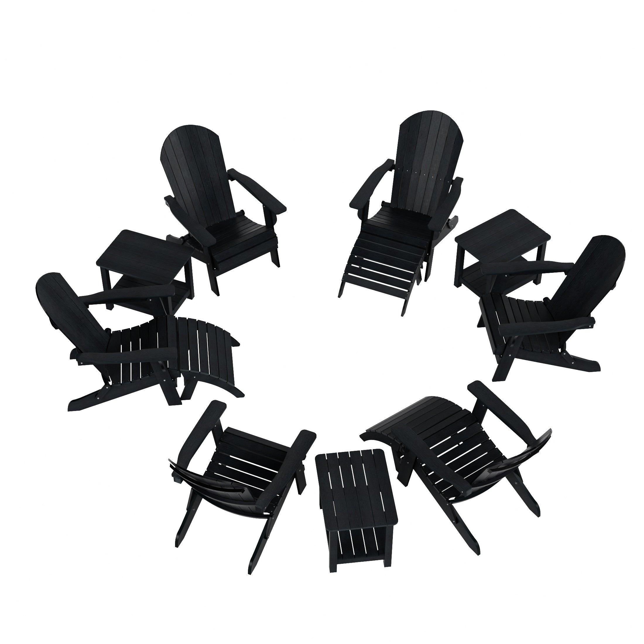 Florence 12-Piece HIPS Folding Adirondack Chair and Folding Ottoman Side Table Set - Costaelm