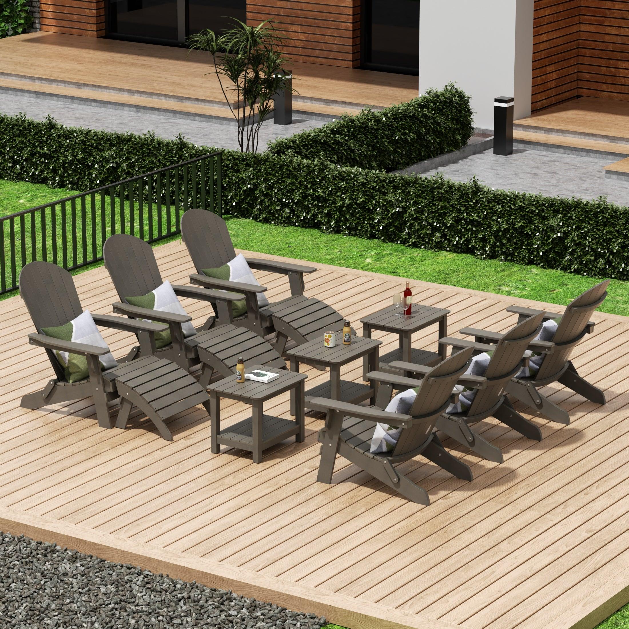 Florence 12-Piece HIPS Folding Adirondack Chair and Folding Ottoman Side Table Set - Costaelm