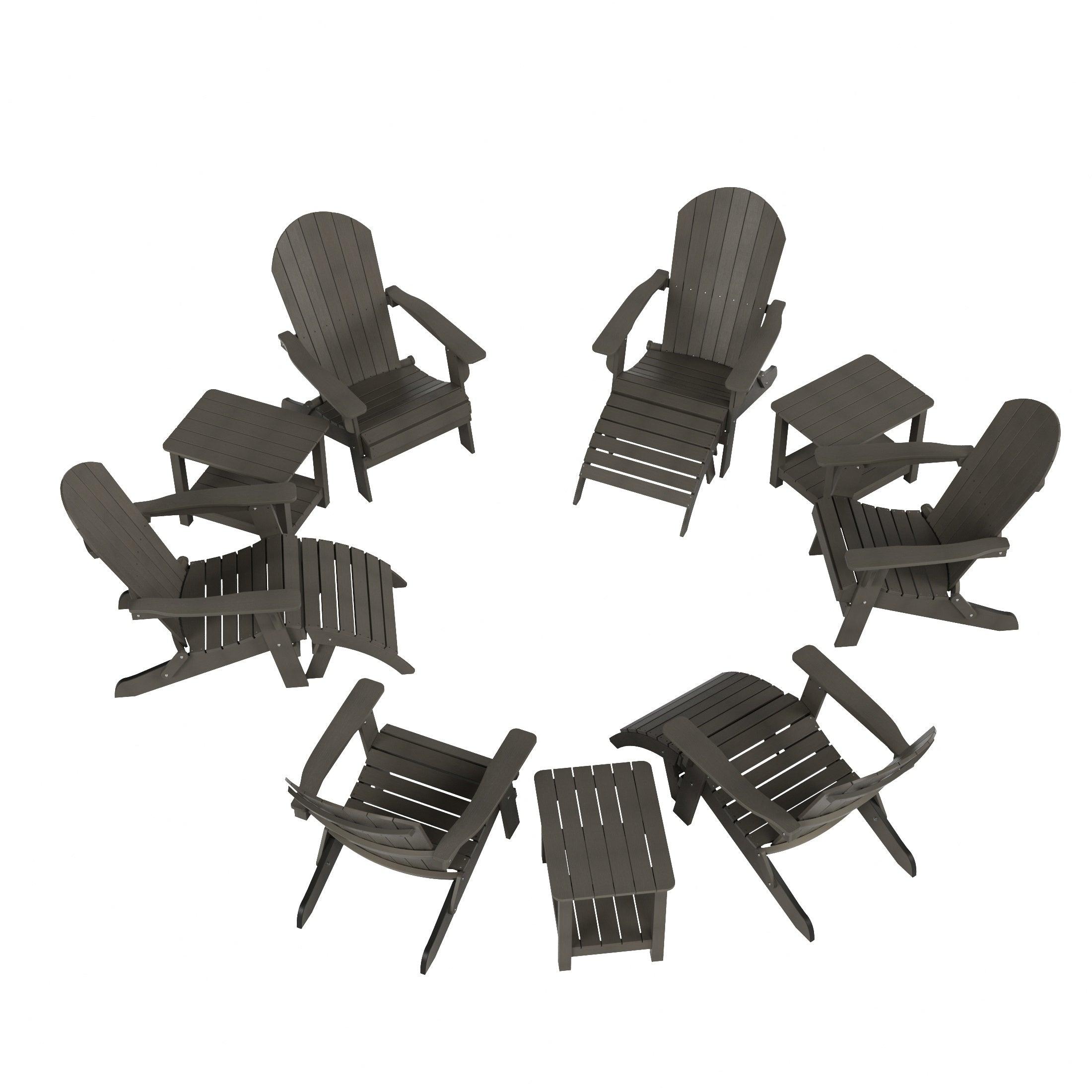 Florence 12-Piece HIPS Folding Adirondack Chair and Folding Ottoman Side Table Set - Costaelm