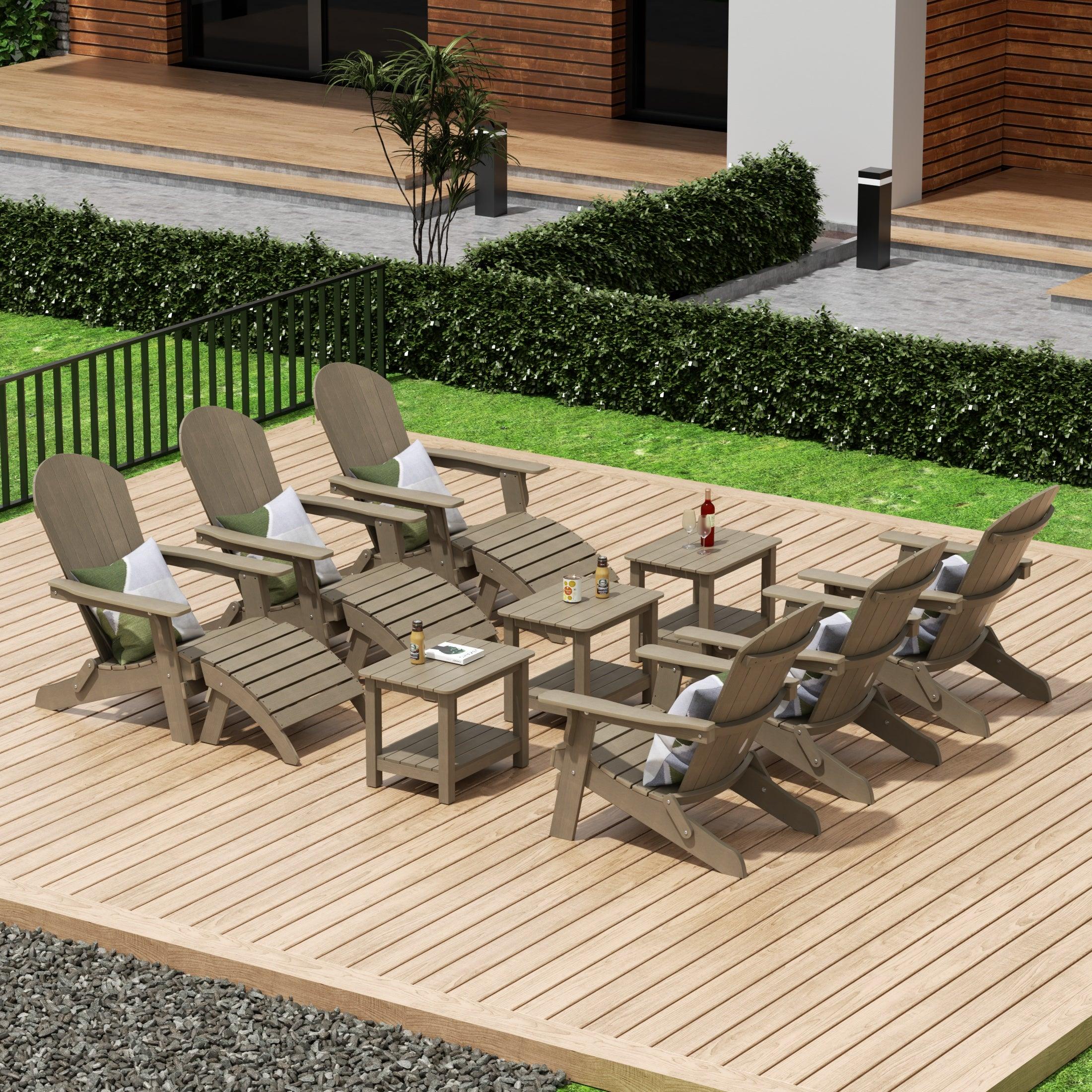 Florence 12-Piece HIPS Folding Adirondack Chair and Folding Ottoman Side Table Set - Costaelm