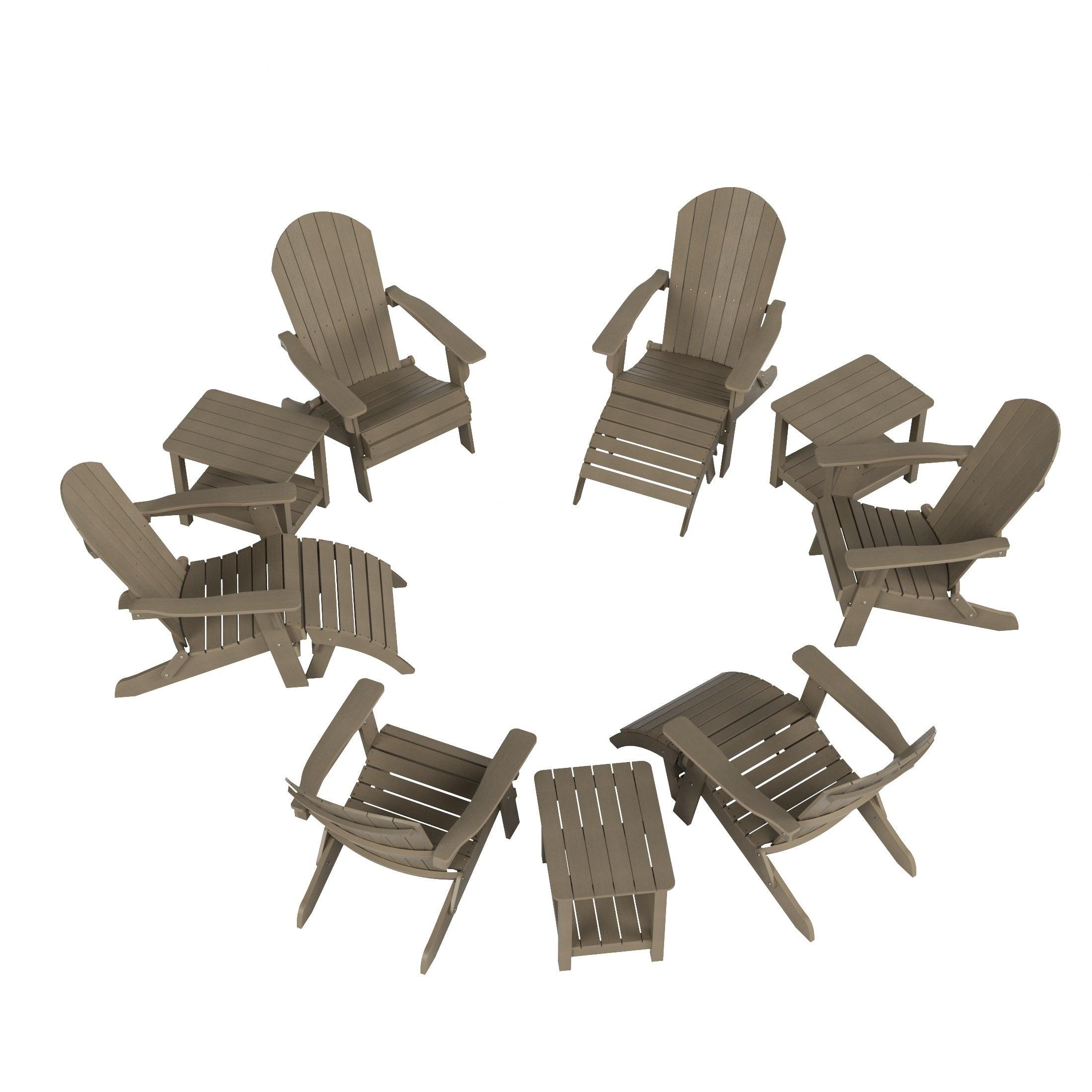 Florence 12-Piece HIPS Folding Adirondack Chair and Folding Ottoman Side Table Set - Costaelm