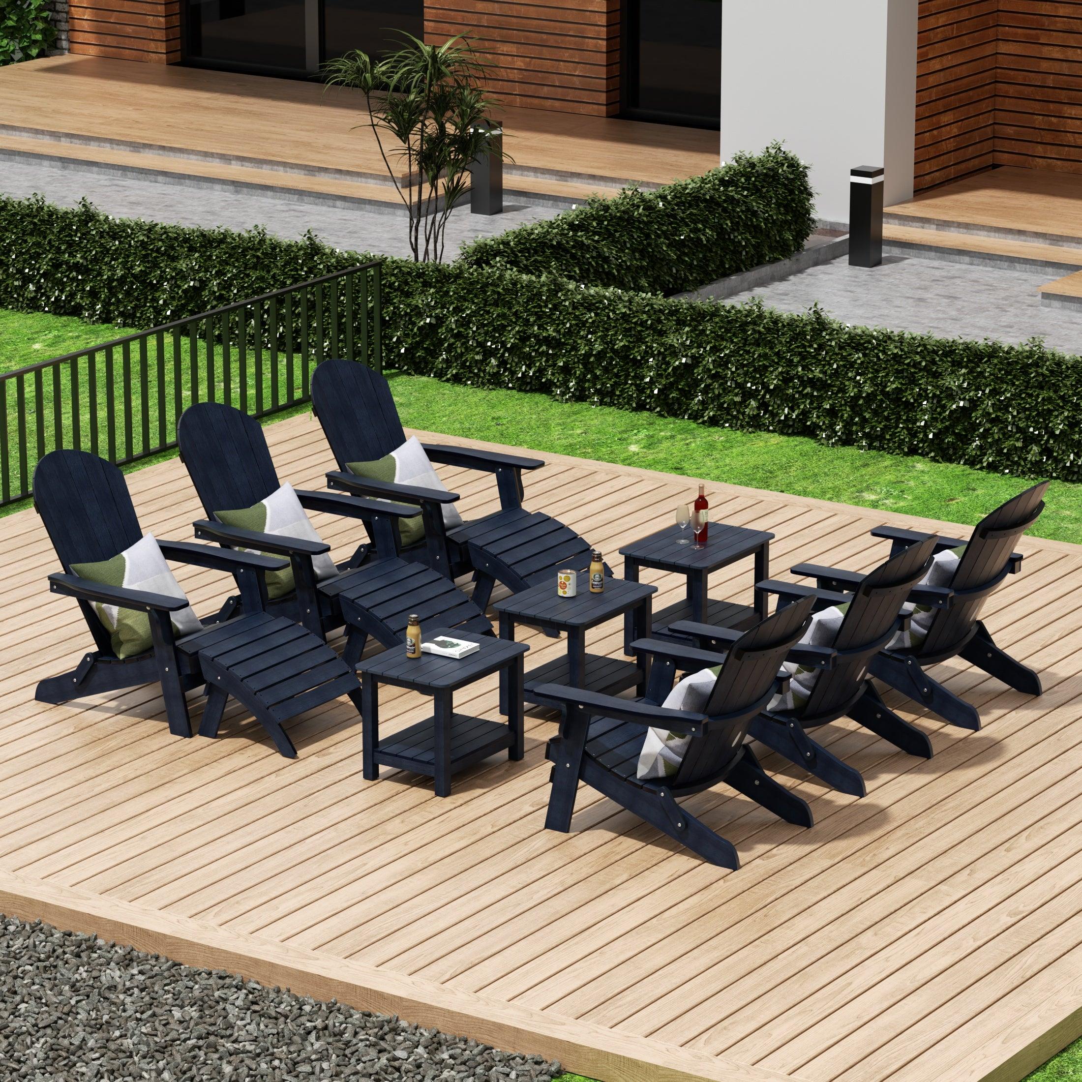 Florence 12-Piece HIPS Folding Adirondack Chair and Folding Ottoman Side Table Set - Costaelm