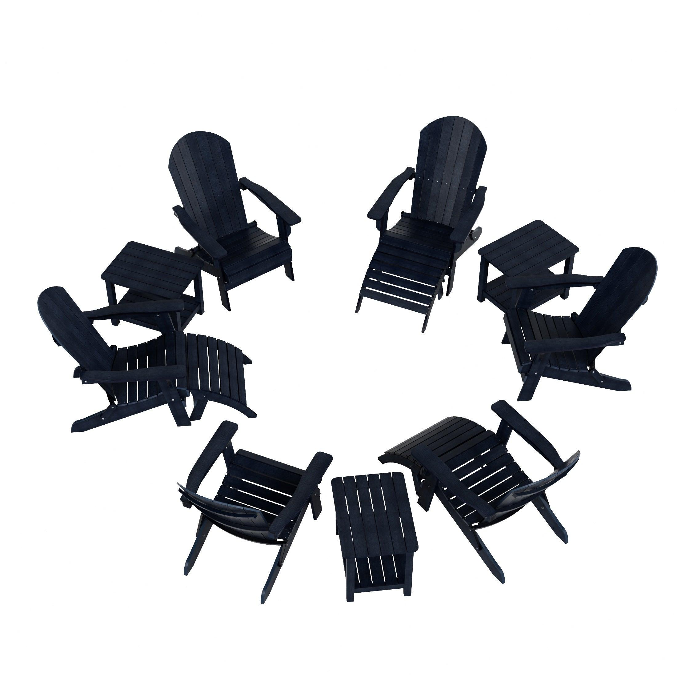 Florence 12-Piece HIPS Folding Adirondack Chair and Folding Ottoman Side Table Set - Costaelm