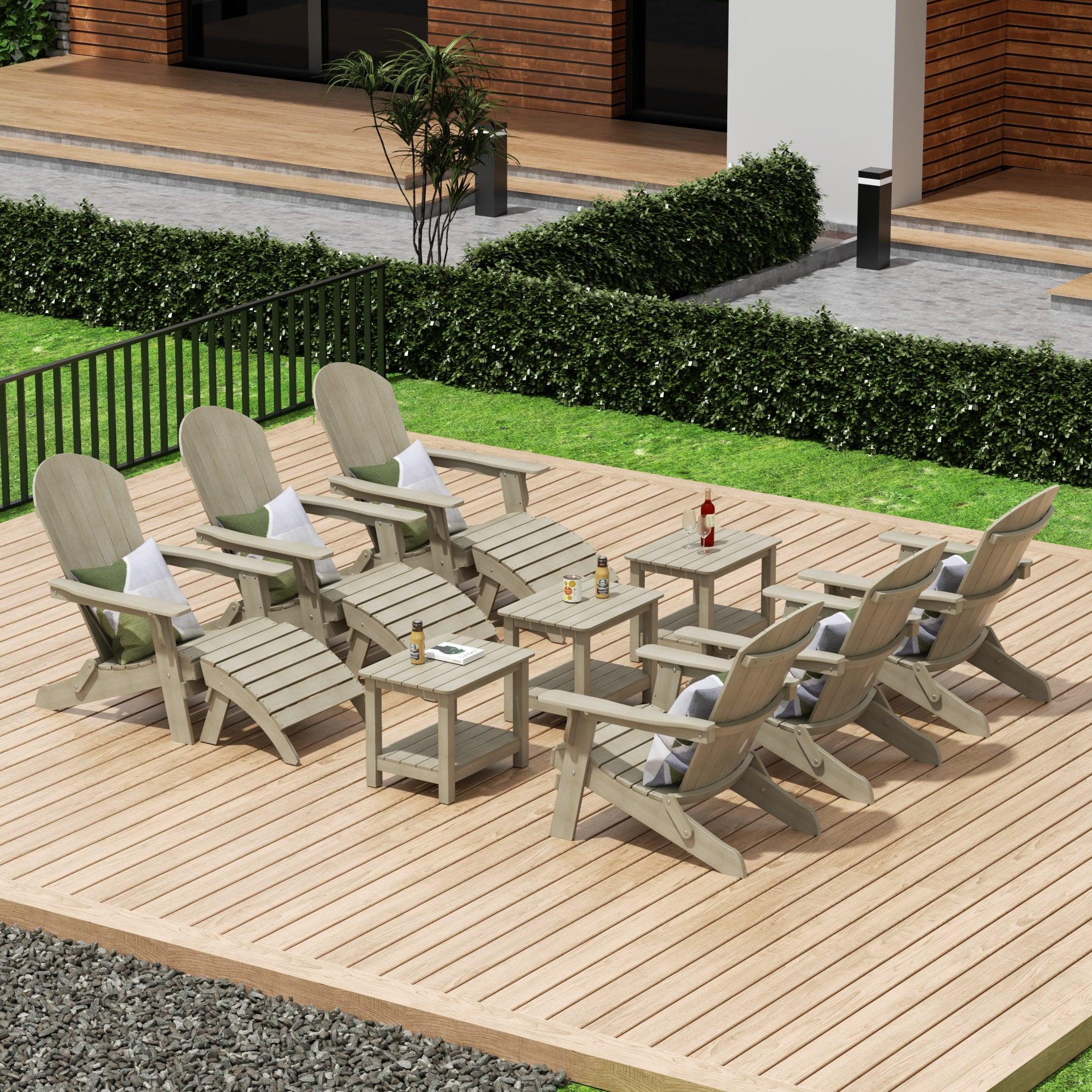 Florence 12-Piece HIPS Folding Adirondack Chair and Folding Ottoman Side Table Set - Costaelm