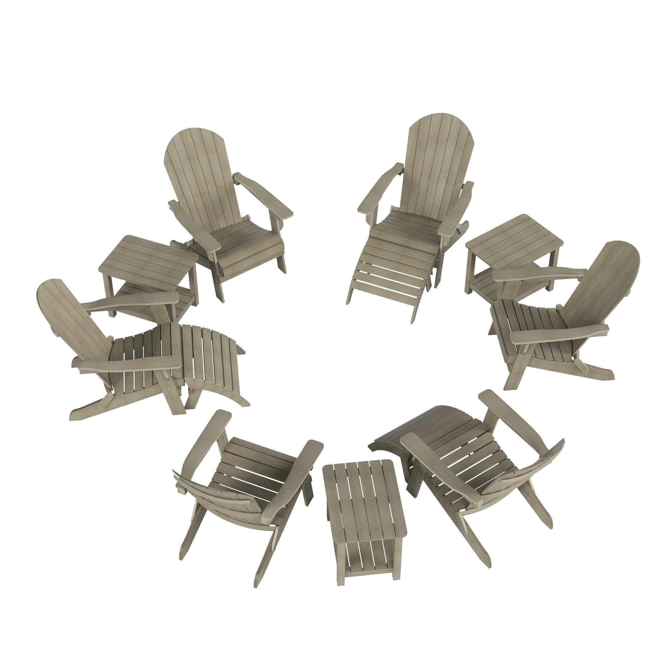Florence 12-Piece HIPS Folding Adirondack Chair and Folding Ottoman Side Table Set - Costaelm