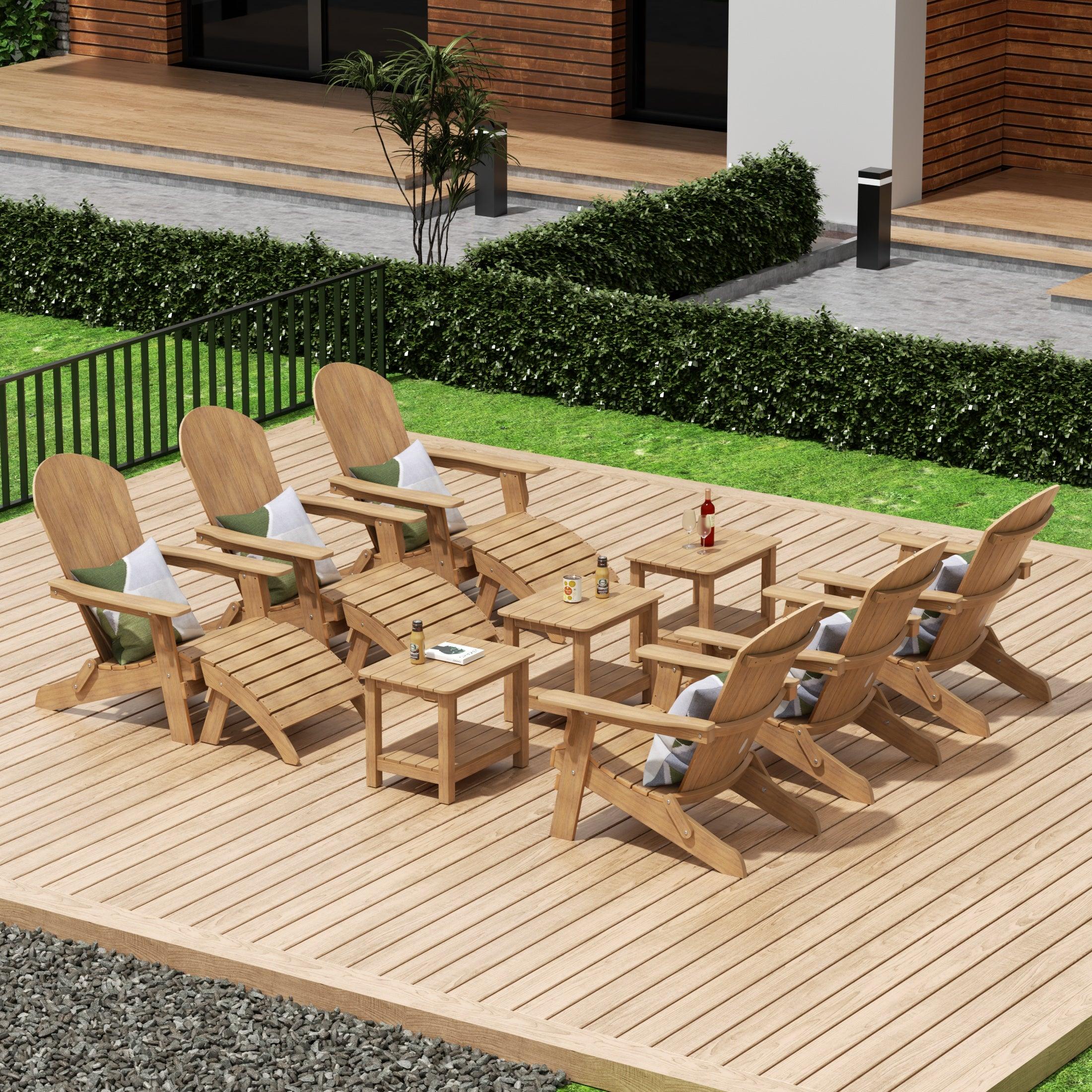 Florence 12-Piece HIPS Folding Adirondack Chair and Folding Ottoman Side Table Set - Costaelm