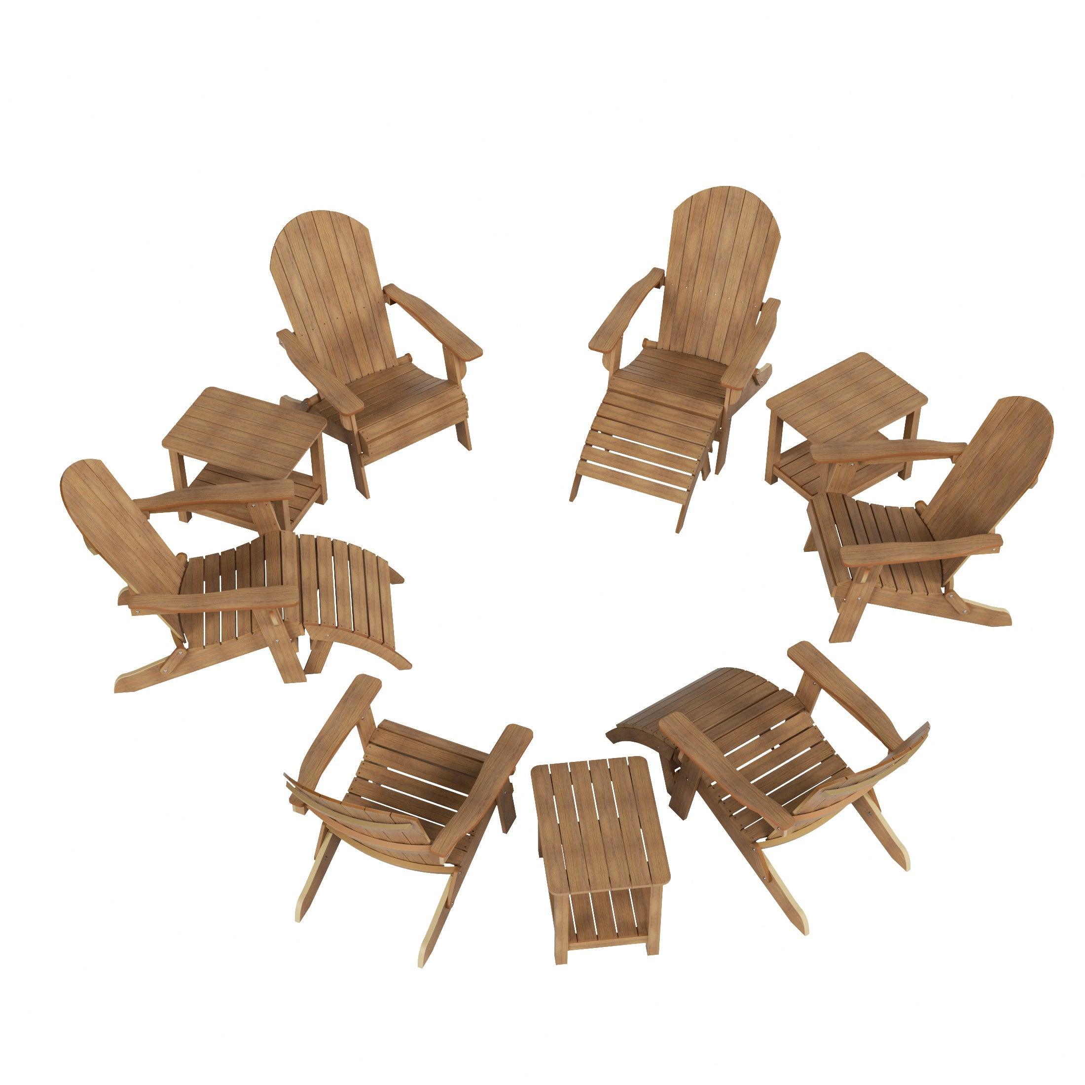 Florence 12-Piece HIPS Folding Adirondack Chair and Folding Ottoman Side Table Set - Costaelm