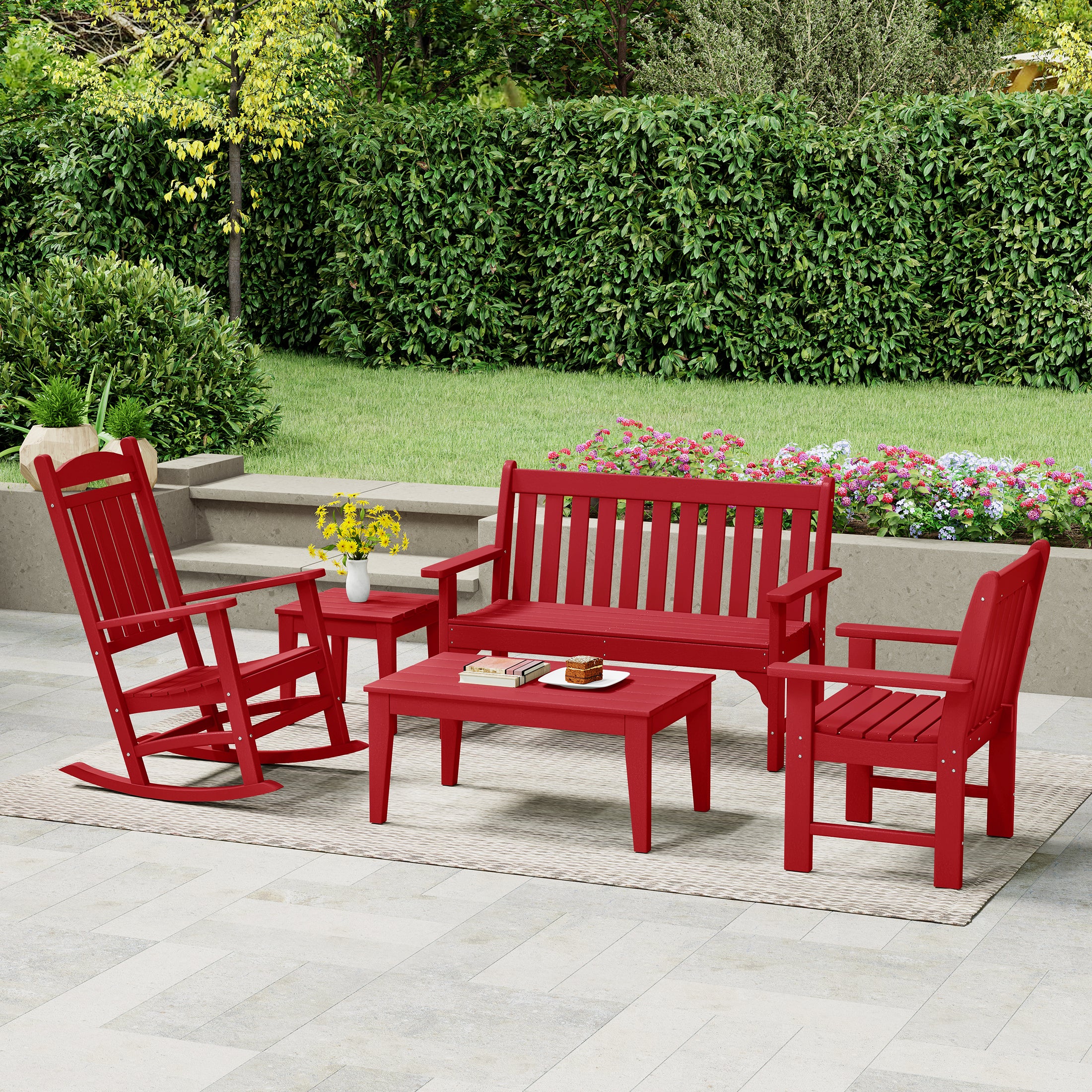 Paradise 5-Piece HDPE Outdoor Patio Furniture Couch and Rocking Chair Set