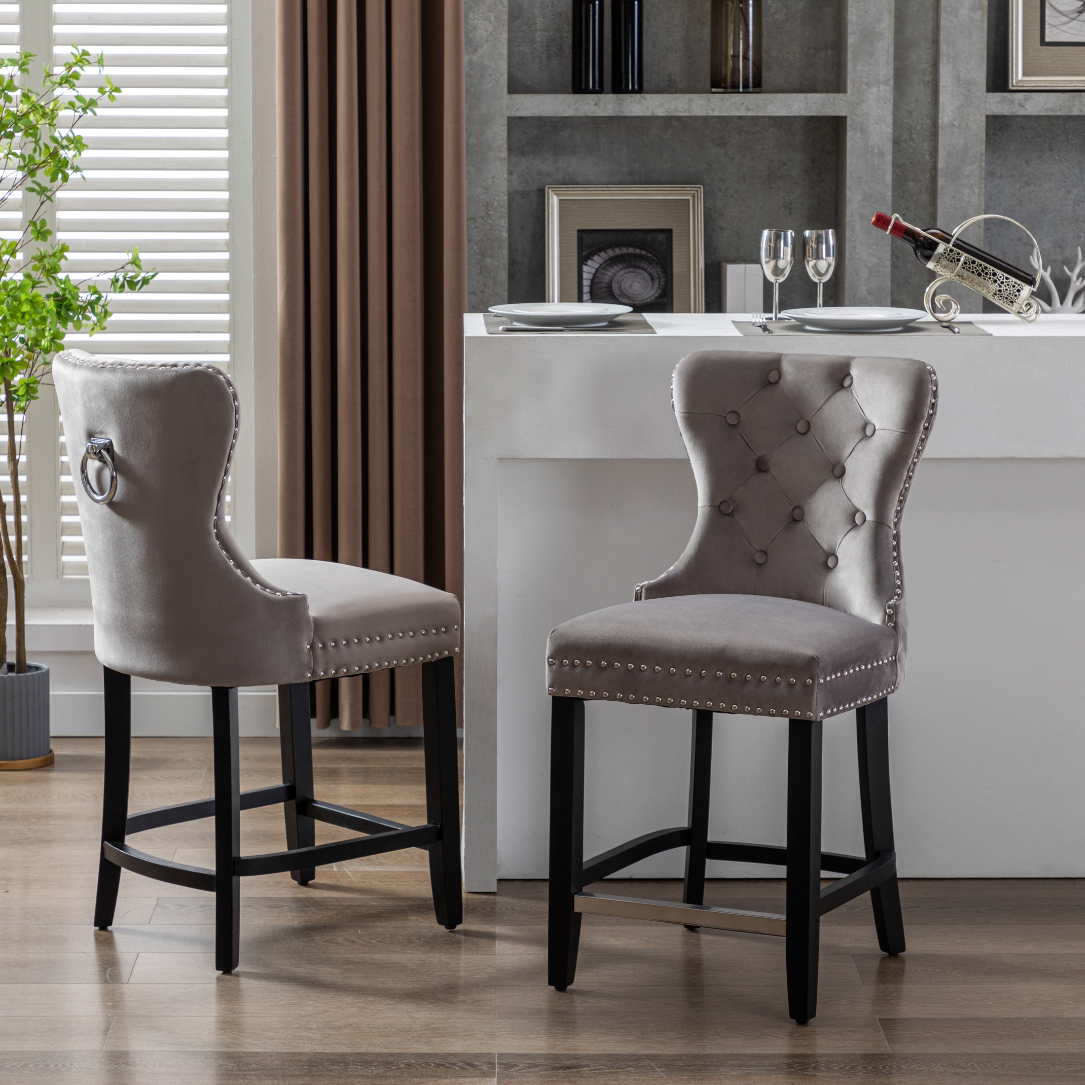 Hank 24" Tufted Velvet Counter Stool (Set of 2), Black