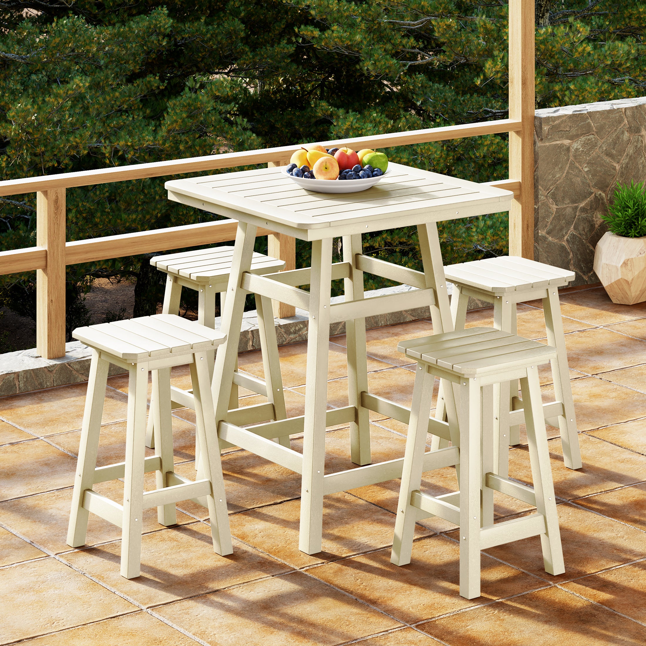 Paradise 5-Piece HDPE Outdoor Patio Dining Bar Bistro Table Set with Counter High Bar Stool