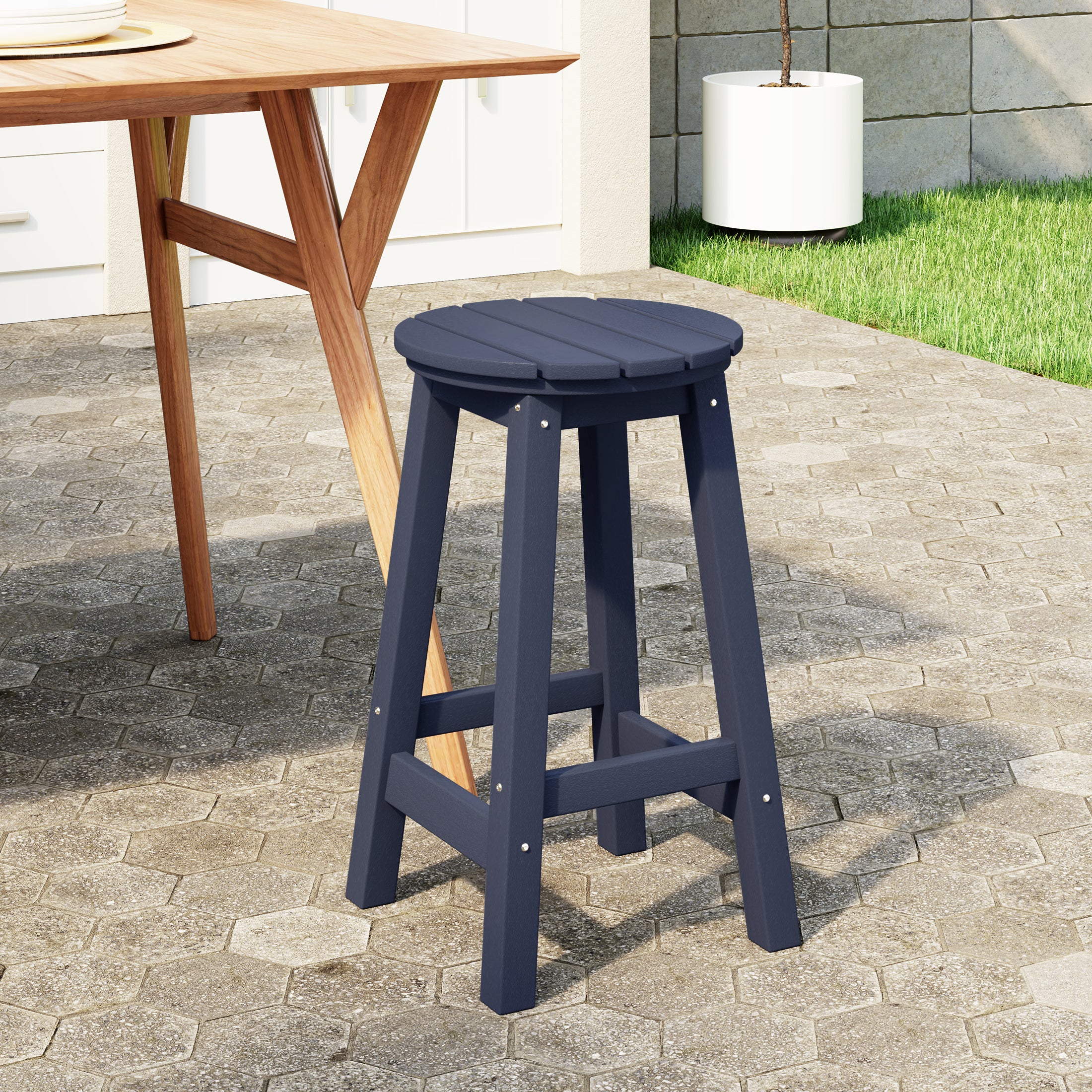 Paradise 24" HDPE Outdoor Patio Round Counter Height Bar Stool