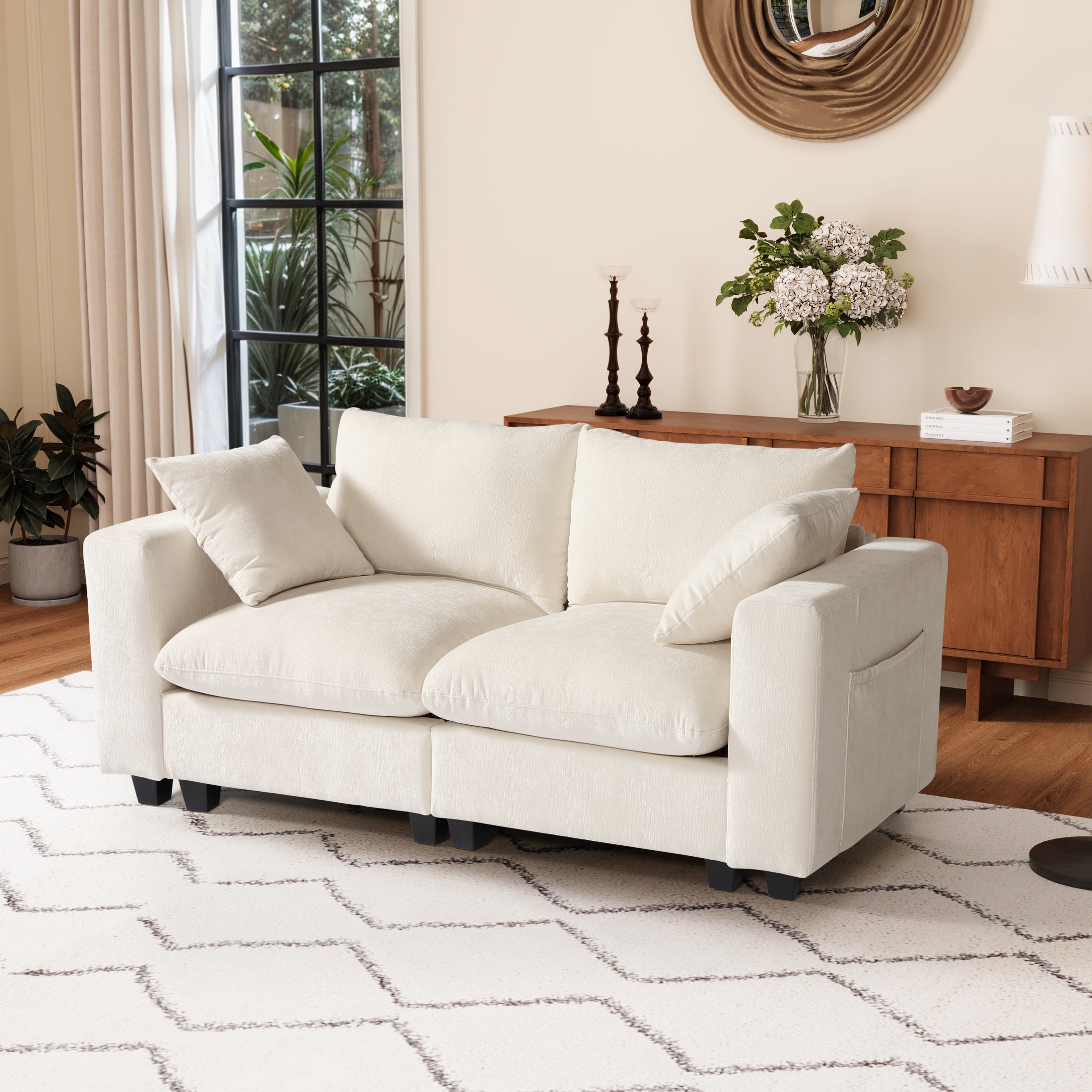 Springfield 70" Modular Chenille Loveseat Sofa With USB/Type-C Ports and Side Pockets