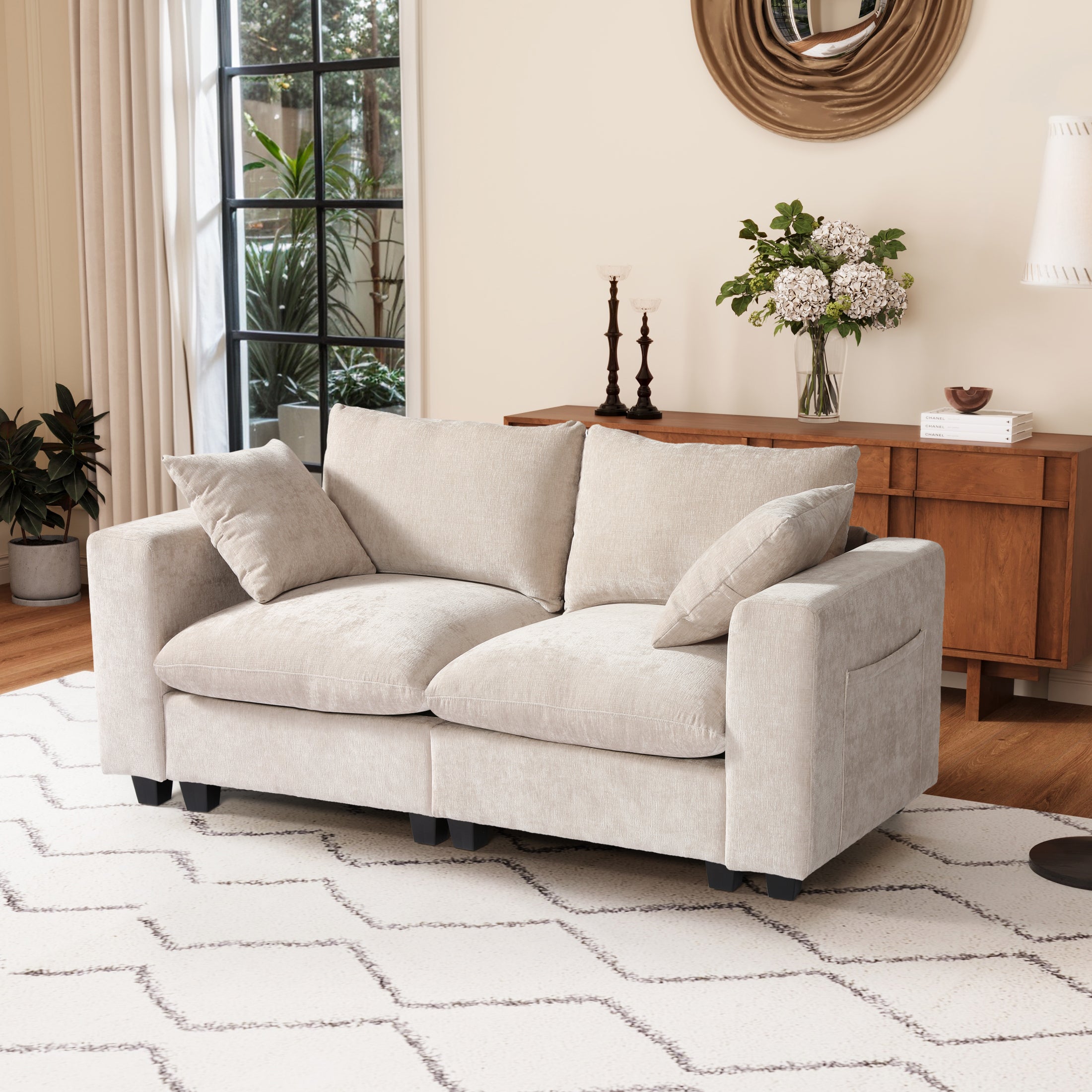 Springfield 70" Modular Chenille Loveseat Sofa With USB/Type-C Ports and Side Pockets