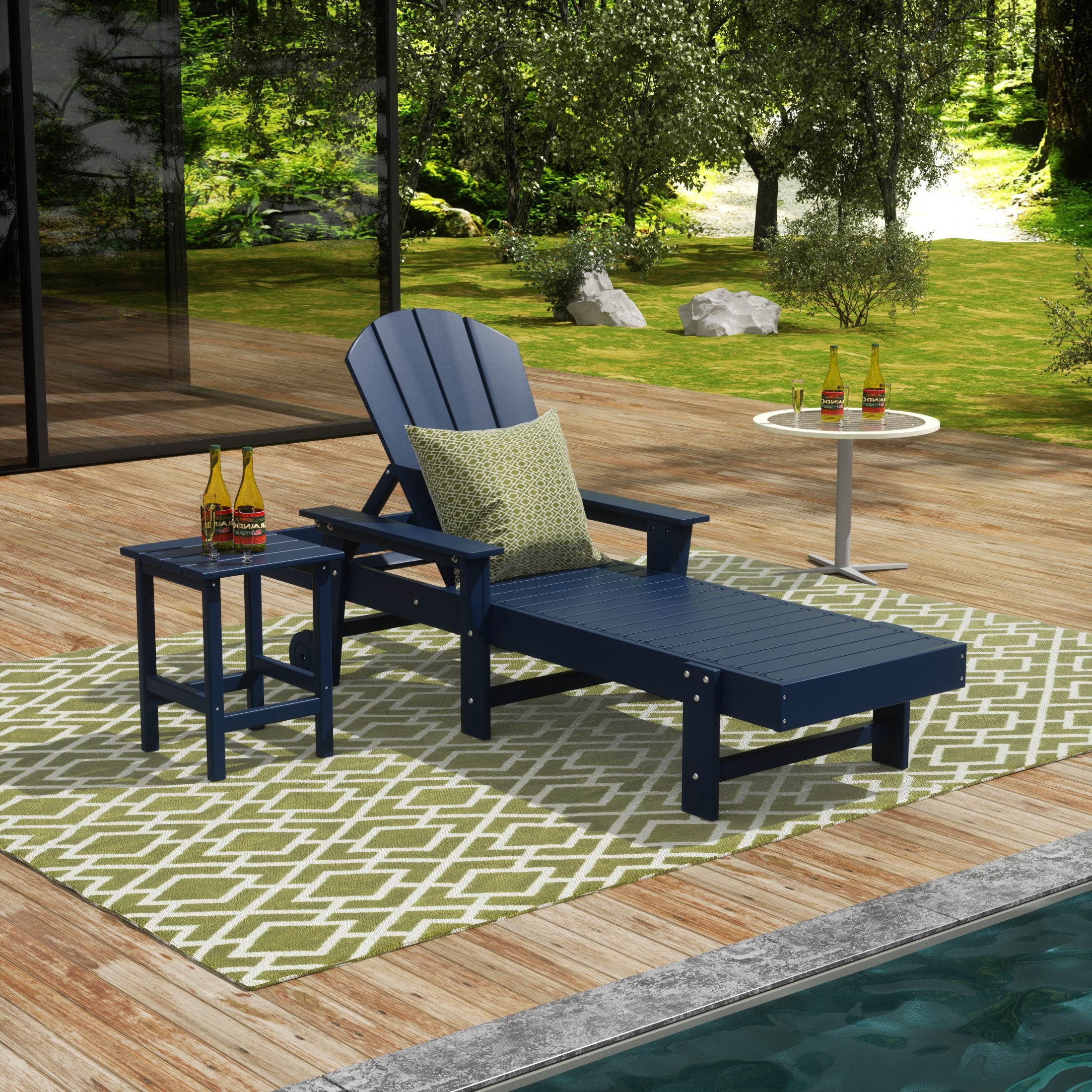 Paradise 2 Piece Adirondack Poly Reclining Chaise Lounge With Arms & Wheels