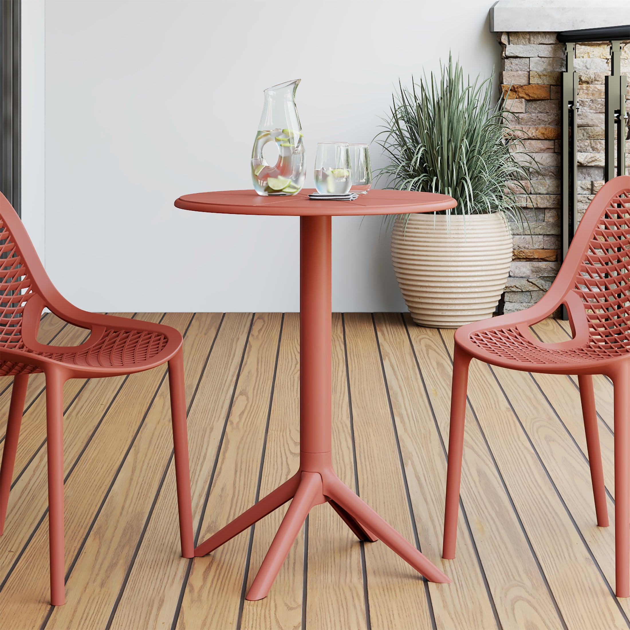 Sunshine 23.5" Outdoor Polypropylene Resin Round Patio Bistro Dining Table for 2