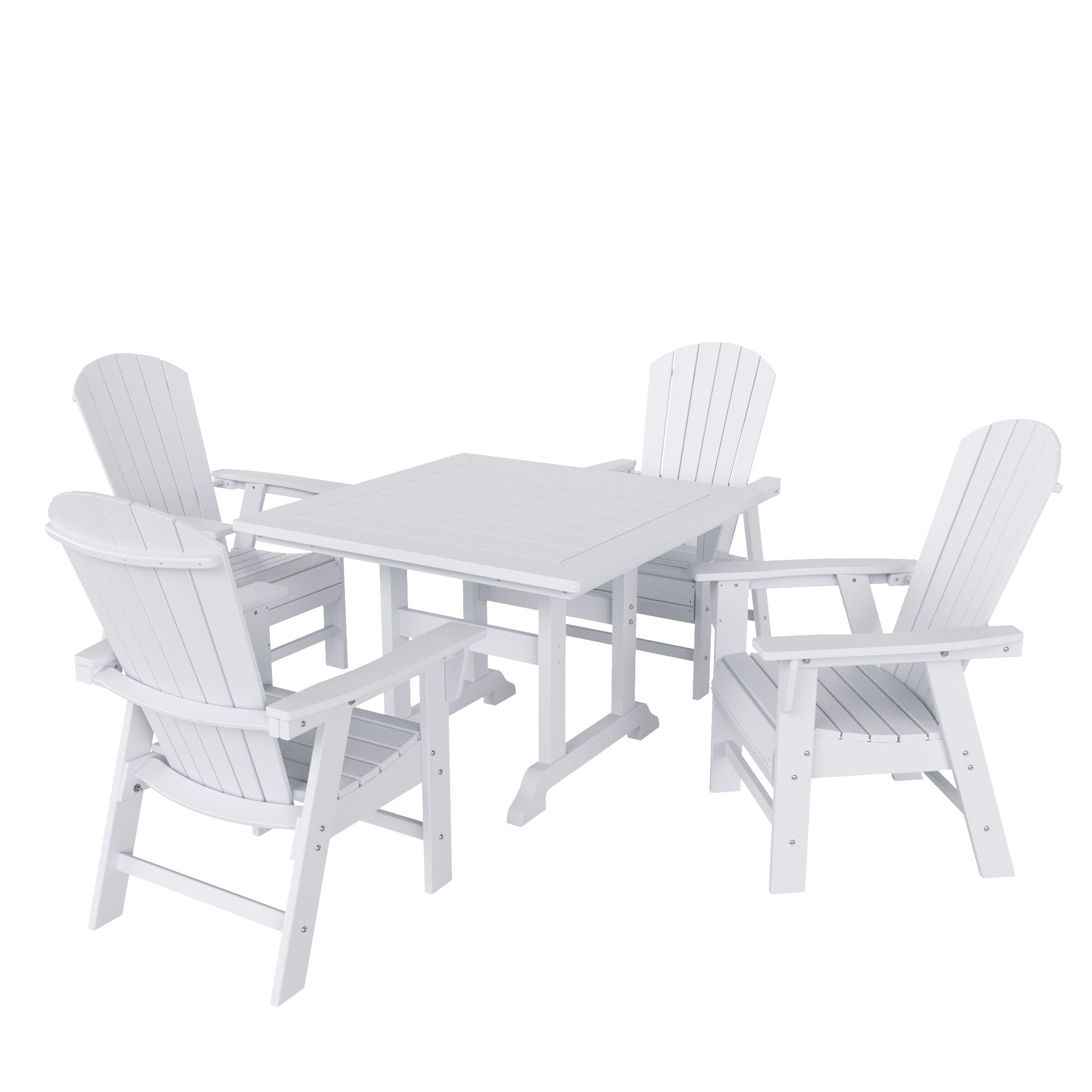Portside 5 Piece Outdoor Patio Dining Square Table and Shell Back Armchair Set