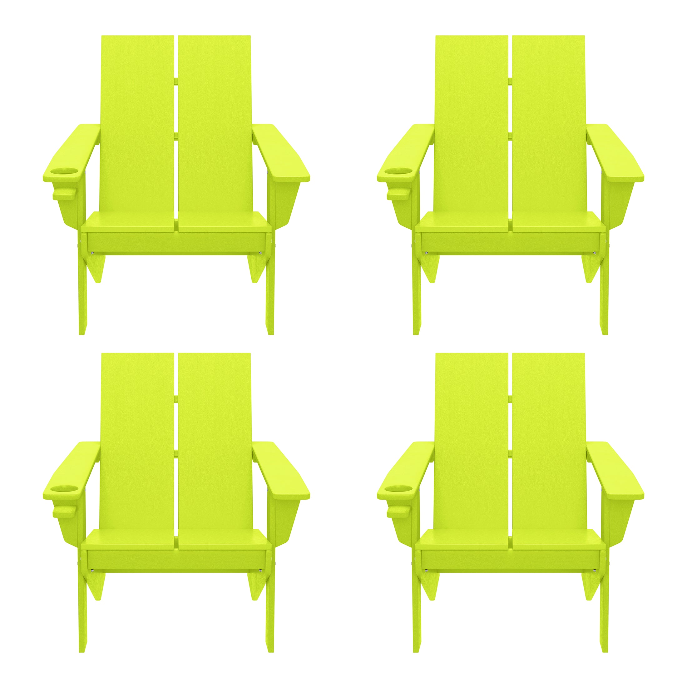 Seaview Outdoor HDPE Modern Adirondack Chair with Cup Holder (Set of 4)