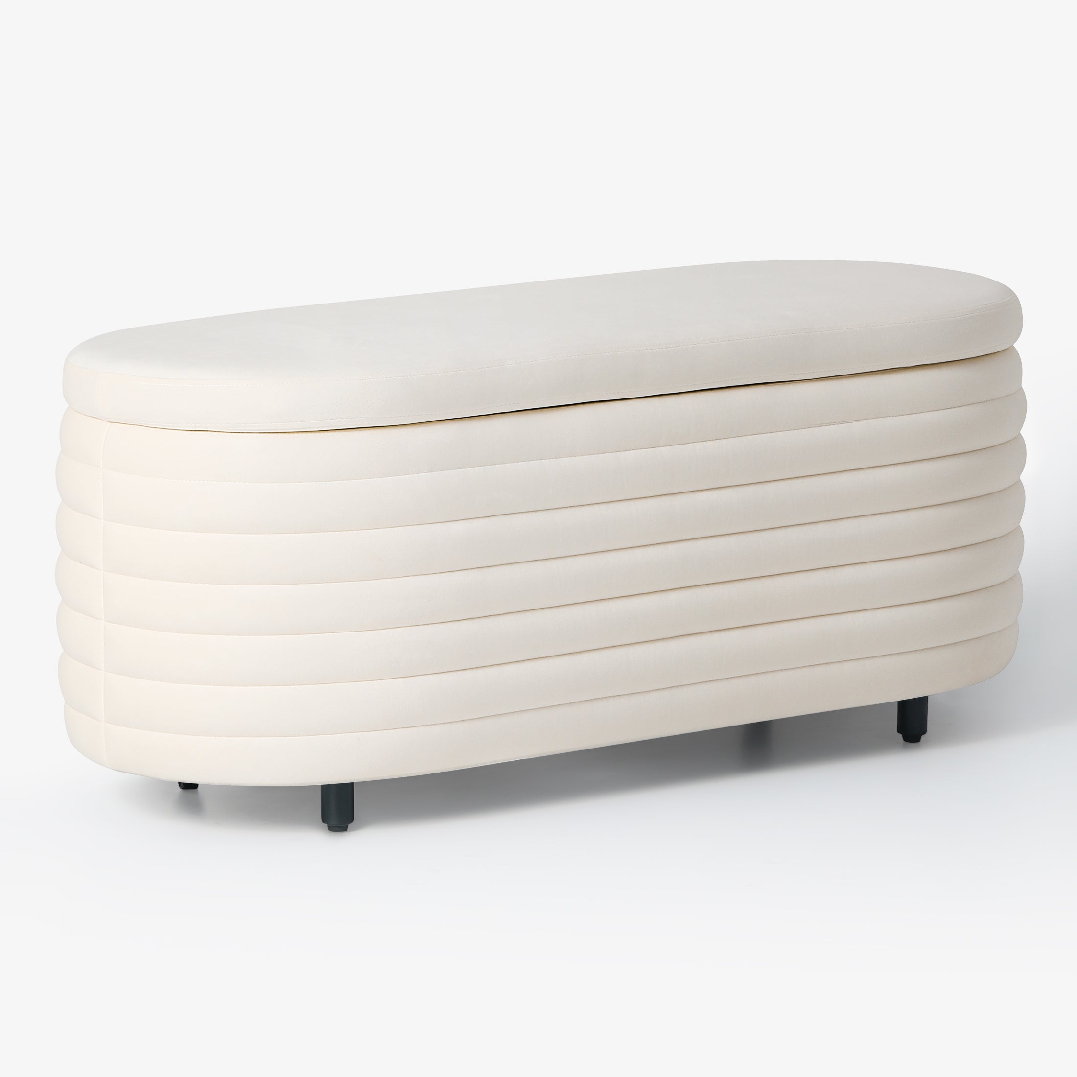 Alaia 42" Wide Mid-Century Modern Upholstered Velvet Tufted Oval Storage Ottoman Bench