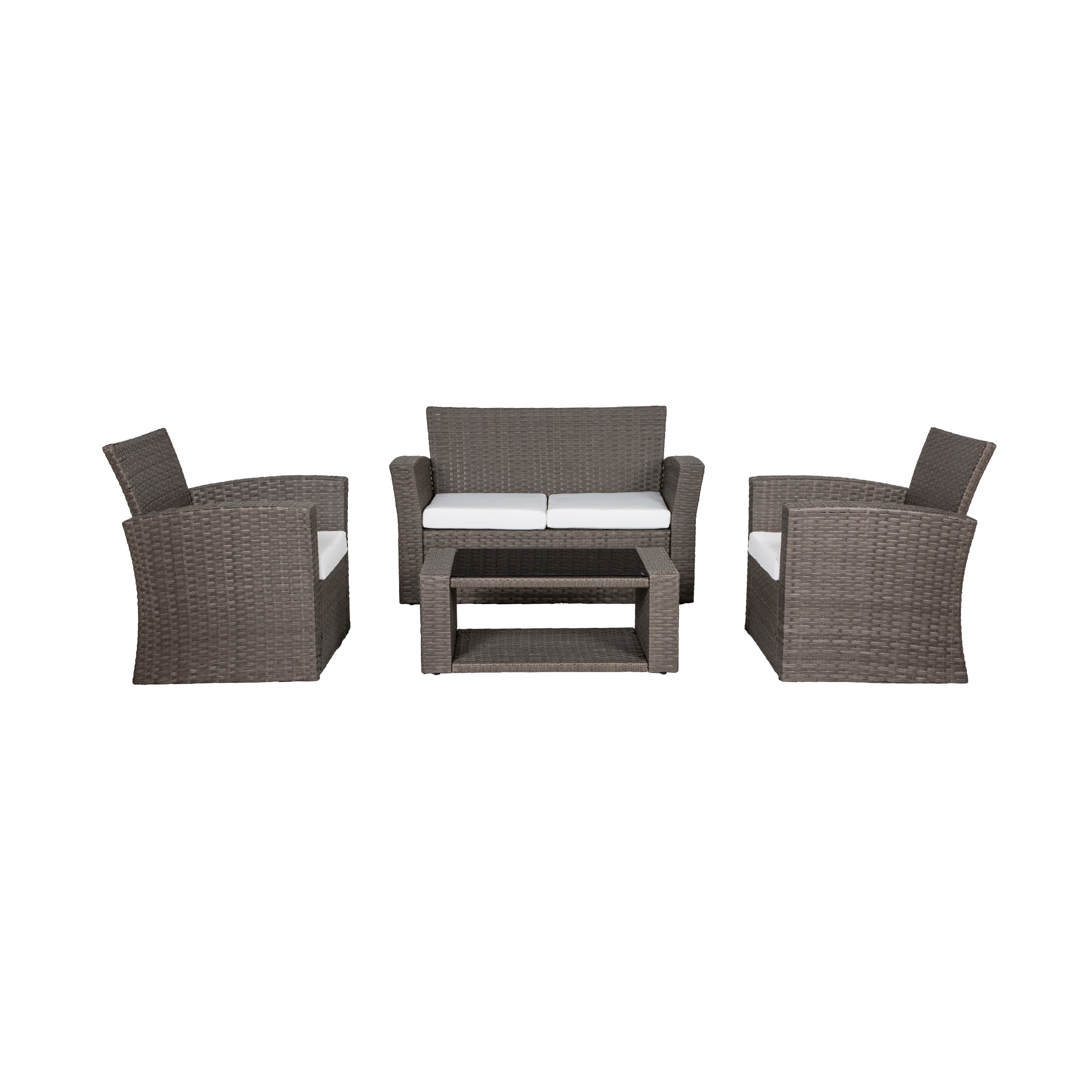 Wynston 4-Piece set Gray color base Outdoor / Patio Wicker Rattan Conversation Sofa set with cushions and a Coffee table ( 4 seater )