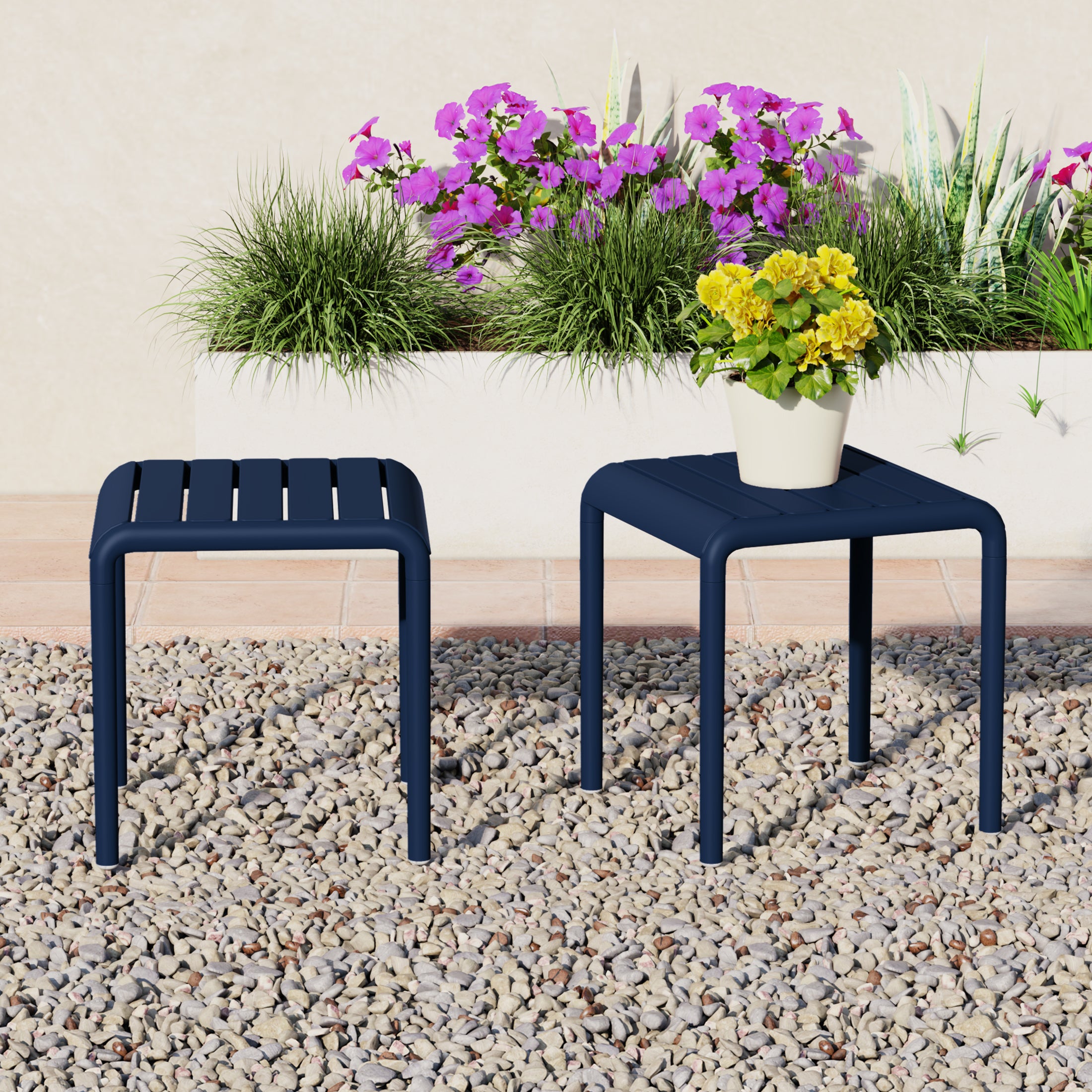 Sunshine Plastic Modern Outdoor Patio Accent Side Tables (Set of 2)