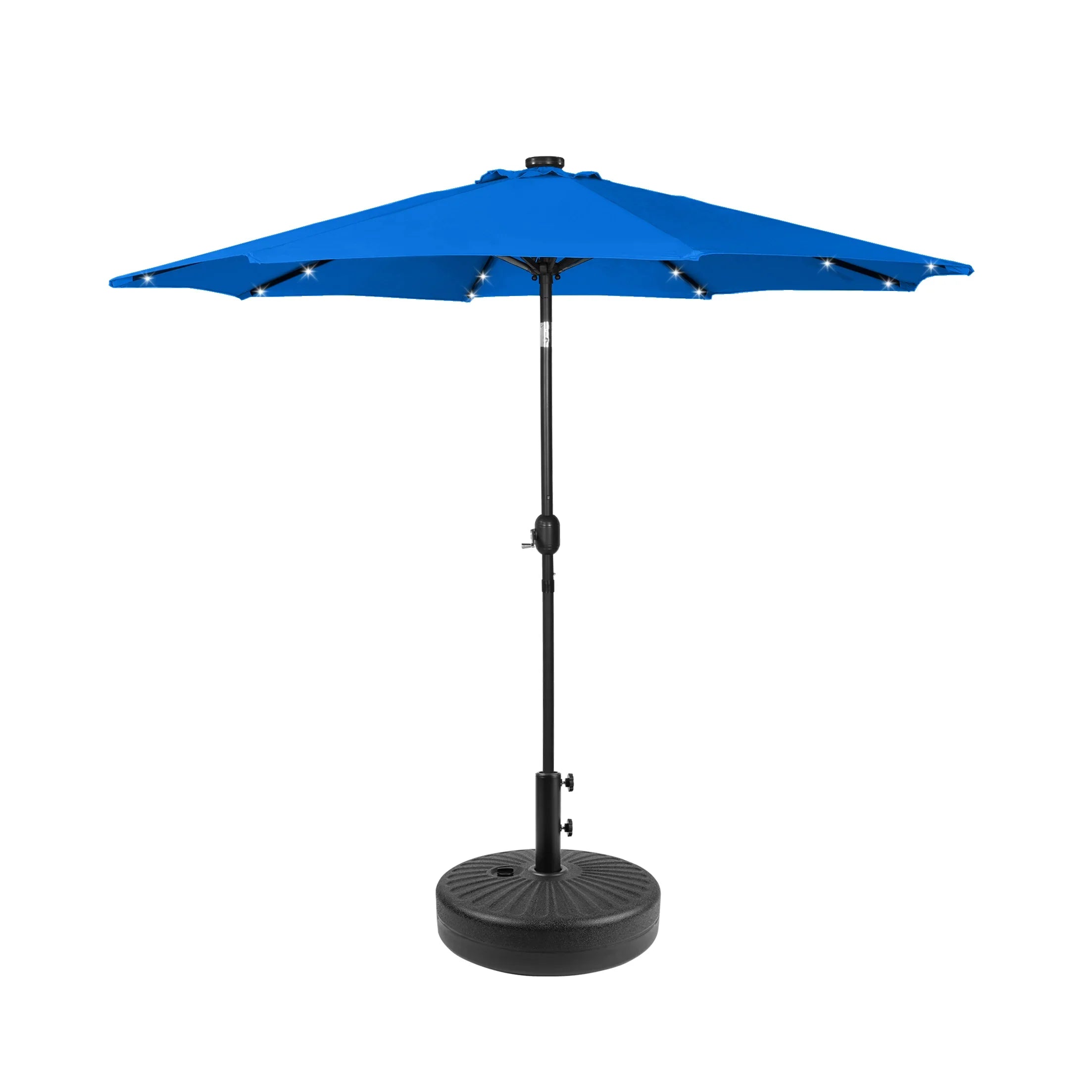 9 ft. round solar-powered patio umbrella Westlake 9 ft. Patio Solar Power LED lights Market Umbrella with Black color round free standing weight base kit