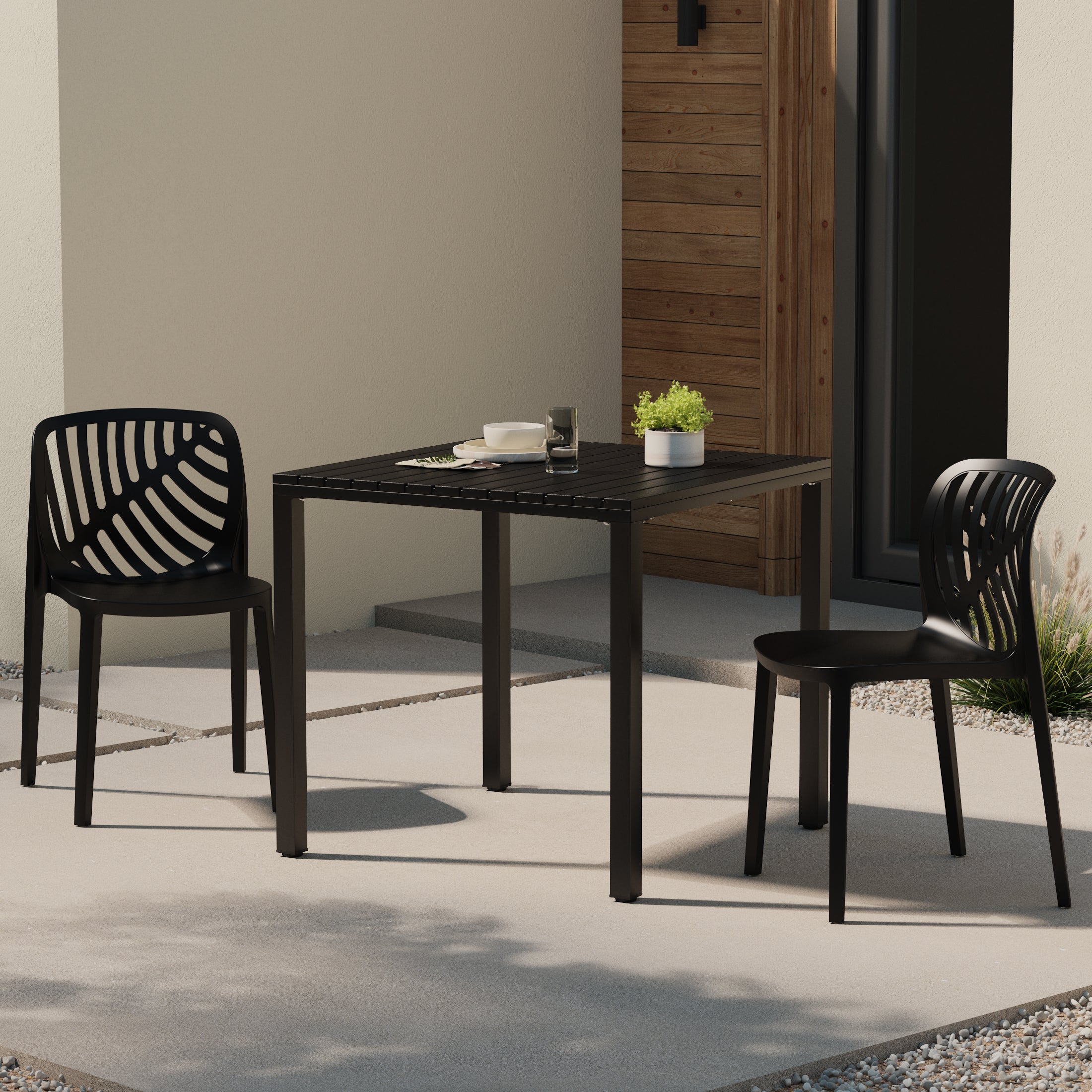 Sunshine Outdoor Modern Stackable Polypropylene Plastic Patio Bistro Dining Side Chairs (Set of 2)