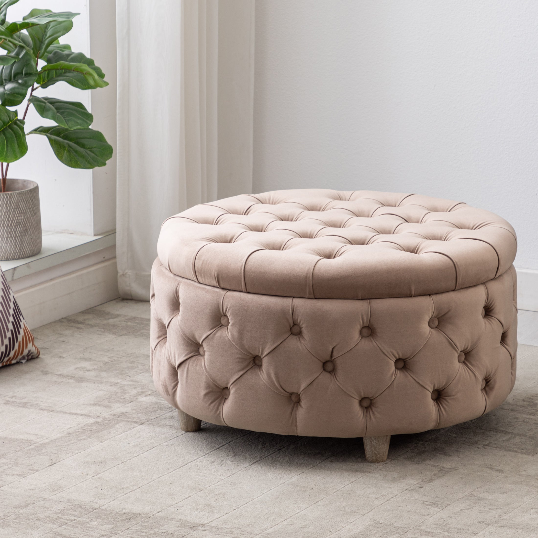 Hank Round Velvet Tufted Storage Ottoman