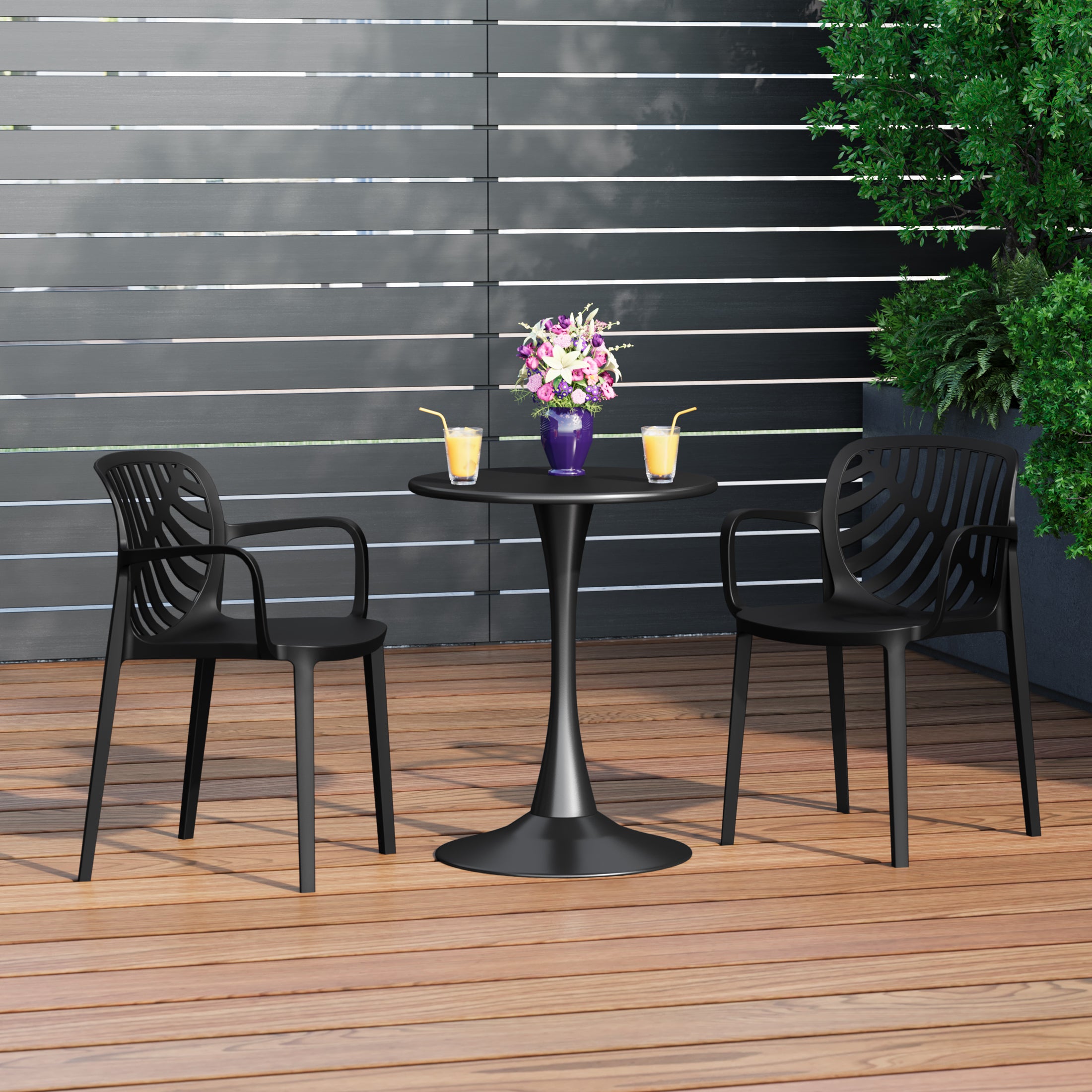 Sunshine Outdoor Modern Stackable Patio Dining Armchairs (Set of 2)