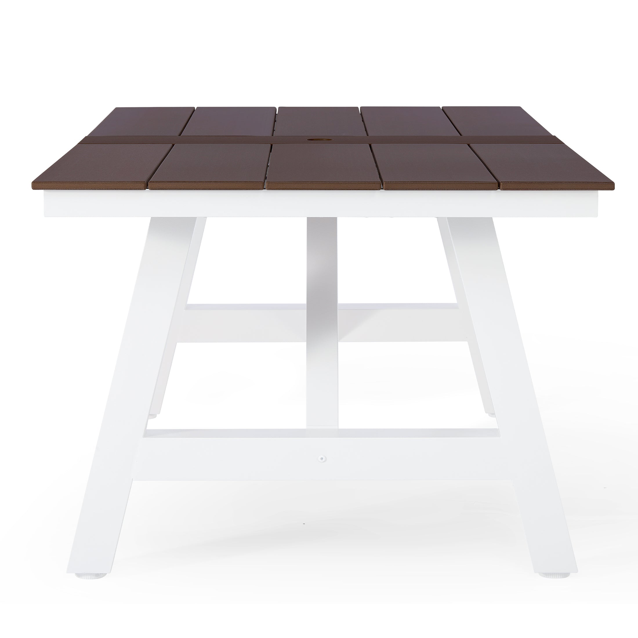 Stinson 90" HDPE Rectangle Outdoor Patio Dining Table With Umbrella Hole and Metal Frame