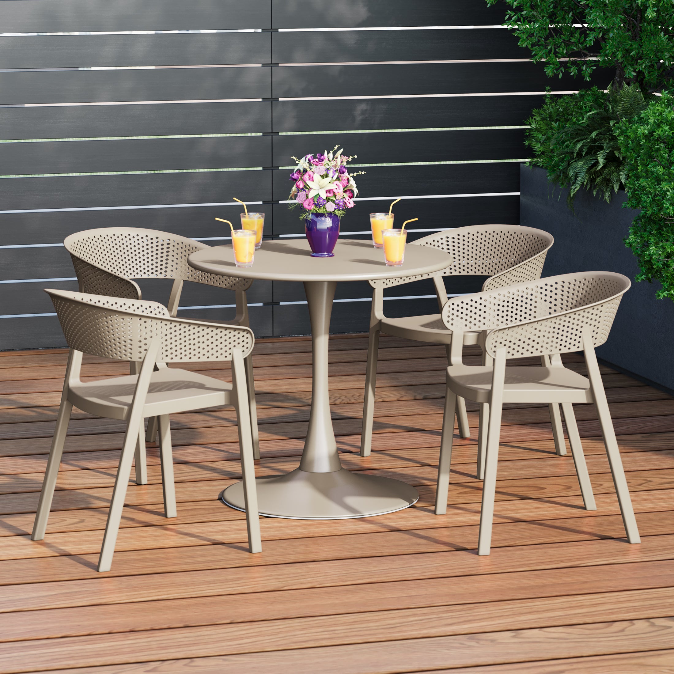 Sunshine 5-Piece Indoor Outdoor Metal Patio Dining Table Set With Stackable Patio Chairs
