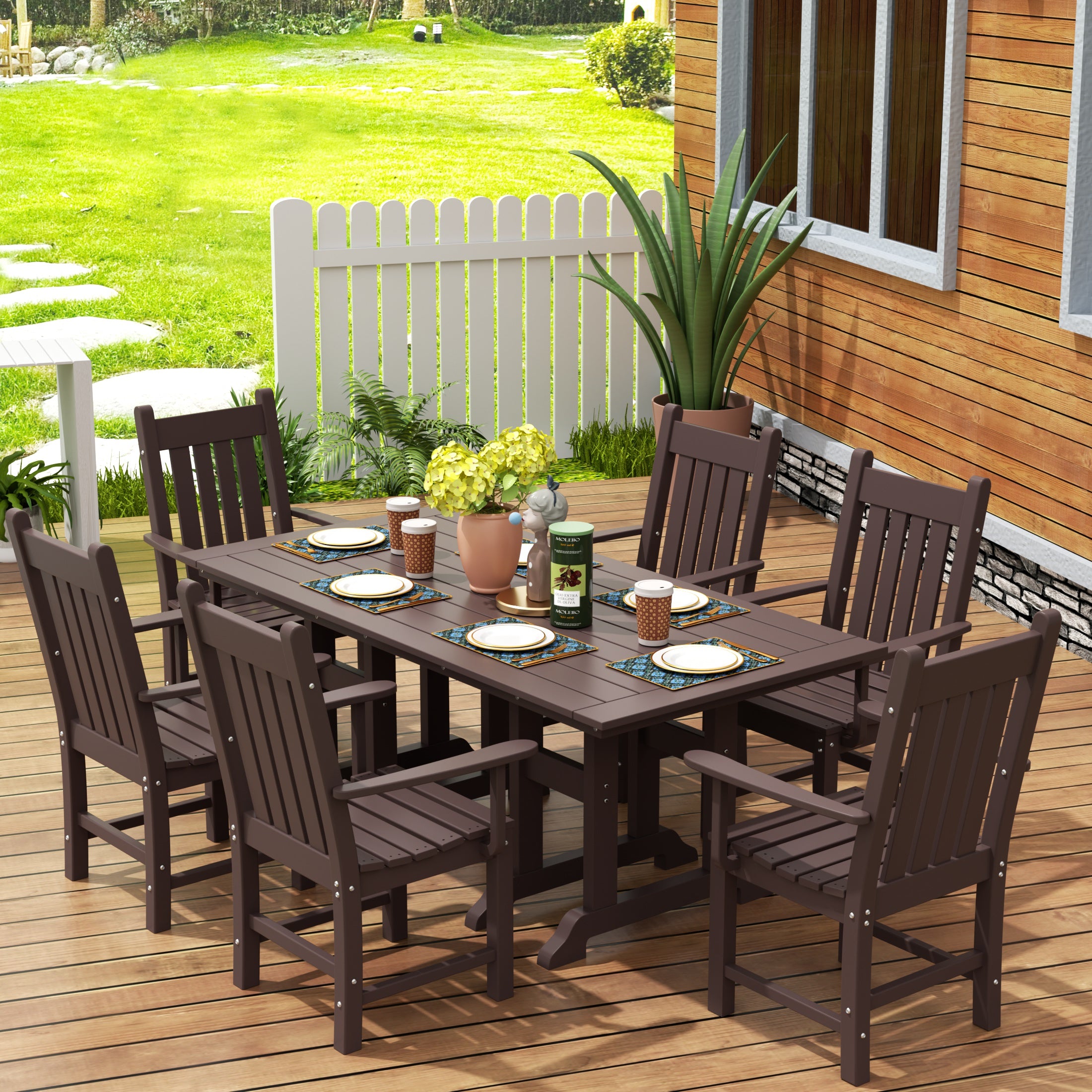 Paradise 7 Piece Outdoor Patio Dining Set Outdoor Table and Armchair Set