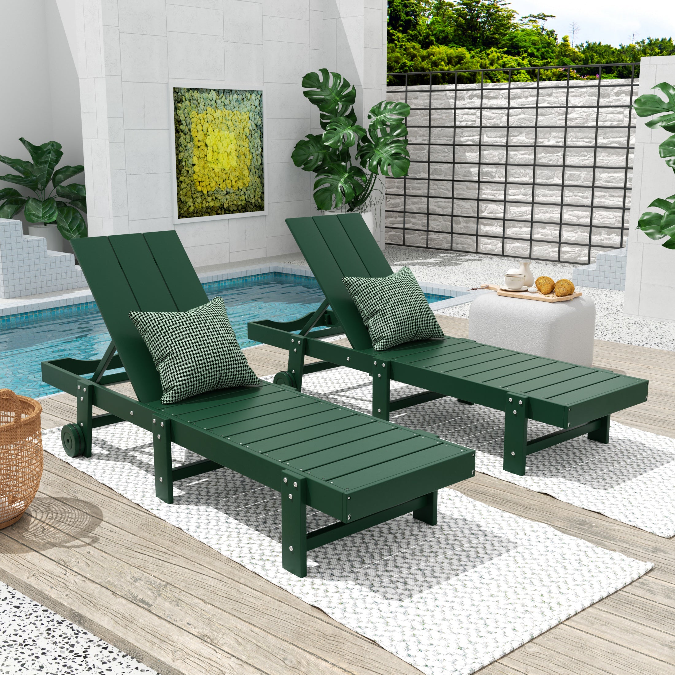 Palms Modern Poly Reclining Chaise Lounge With Wheels
