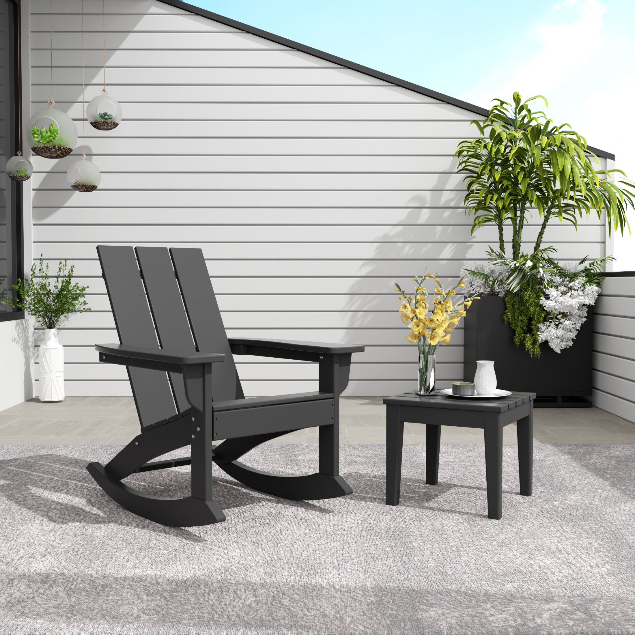 Palms WestinTrends 2-Pieces Set Modern Plastic Outdoor Rocking Chair with Square Side Table