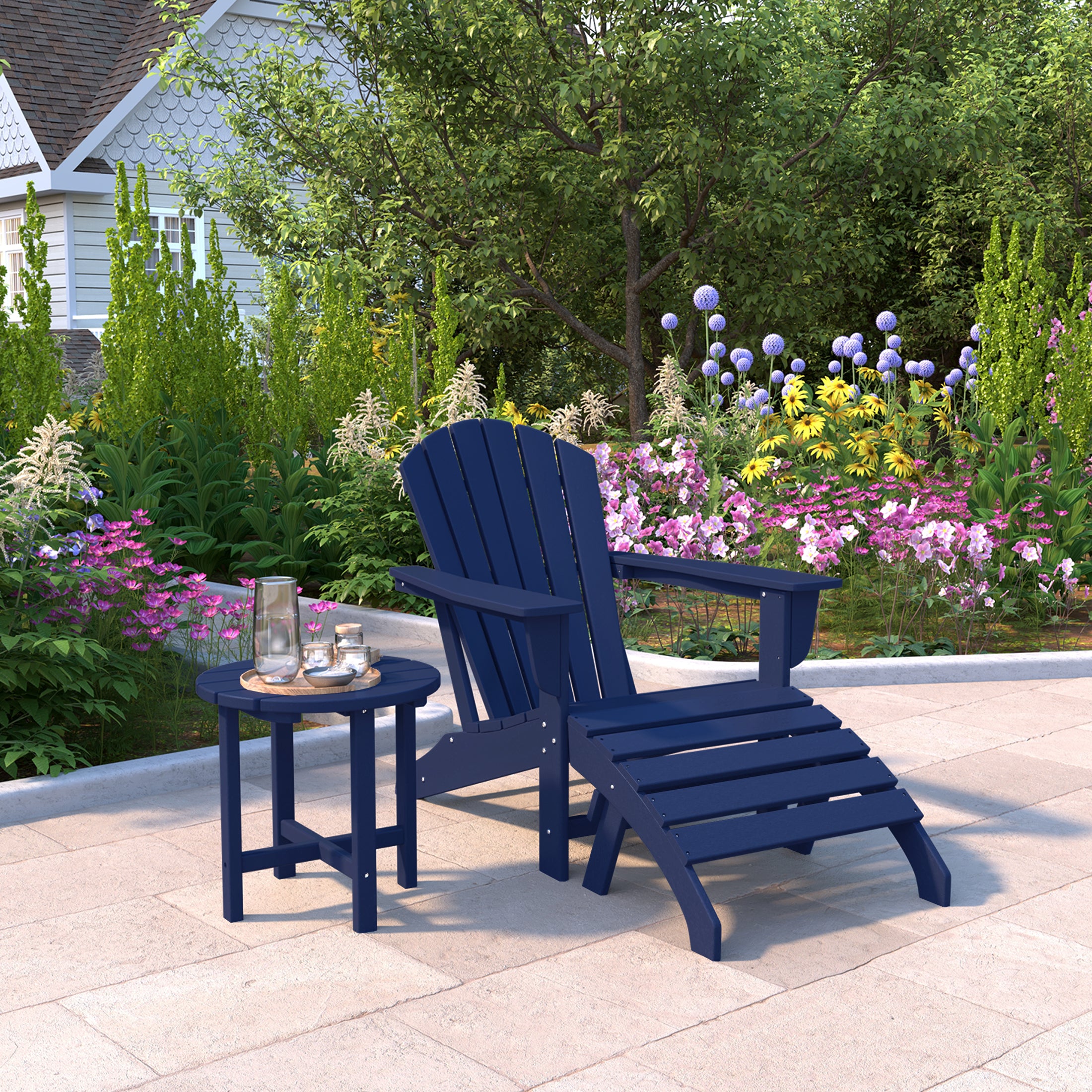 Portside Outdoor Adirondack Chair With Ottoman And Side Table 3-Piece Set