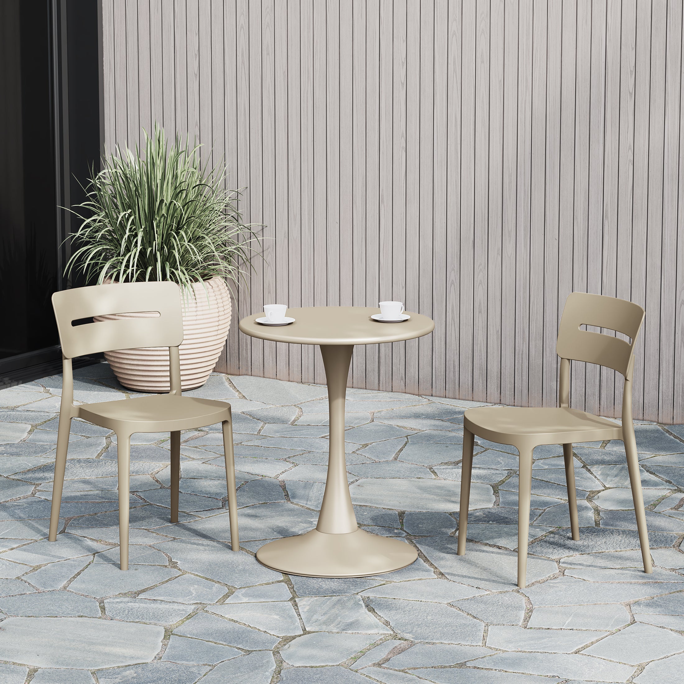 Sunshine Outdoor Modern Stackable Plastic Patio Dining Chairs (Set of 2)