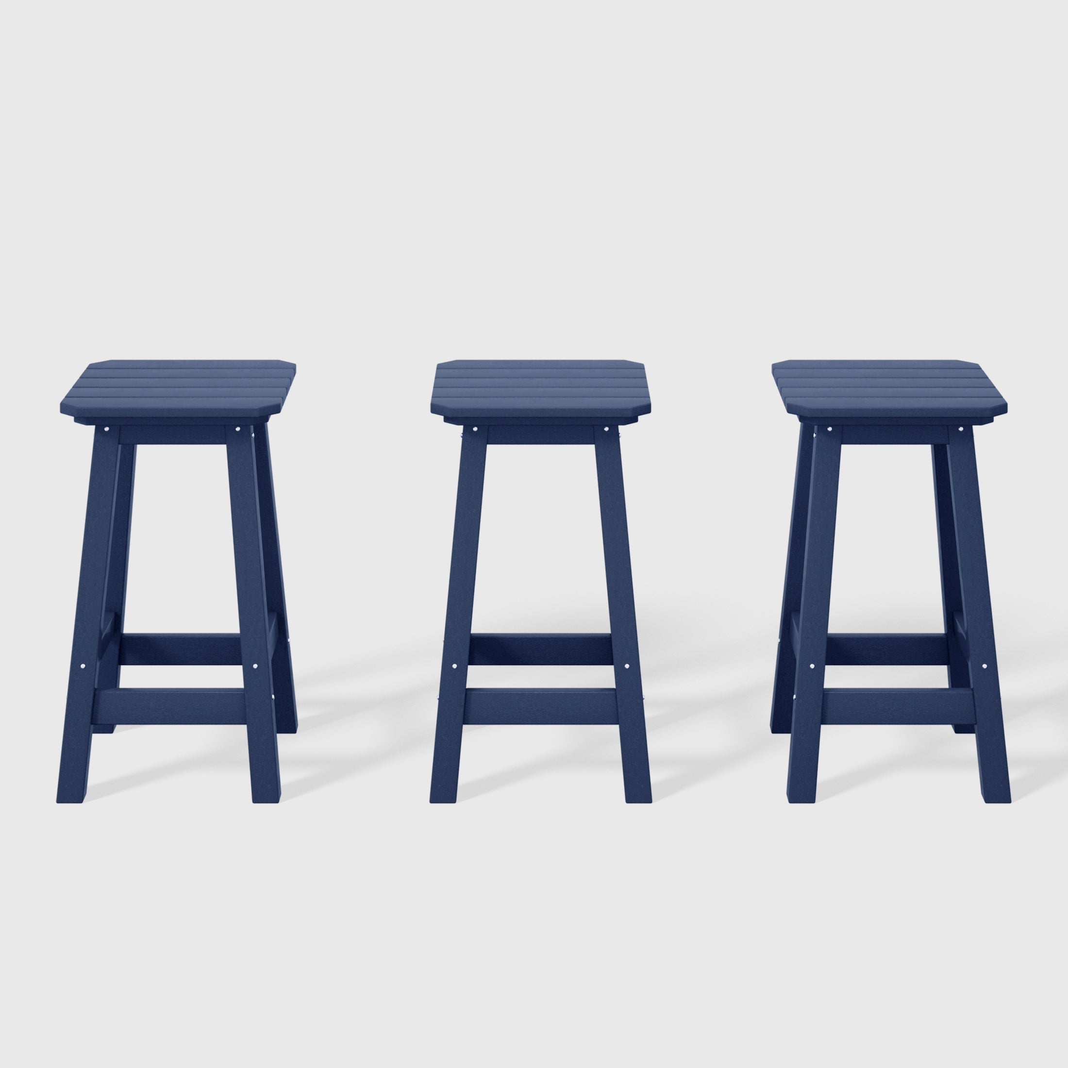Paradise 24" HDPE Outdoor Patio Counter High Backless Square Bar Stools Set of Three
