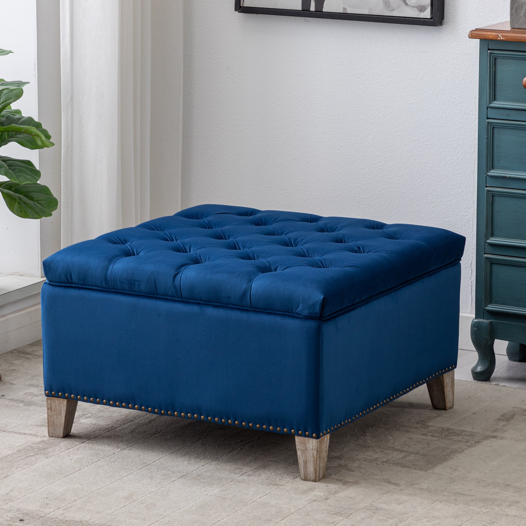 Hank Square Velvet Tufted Storage Ottoman