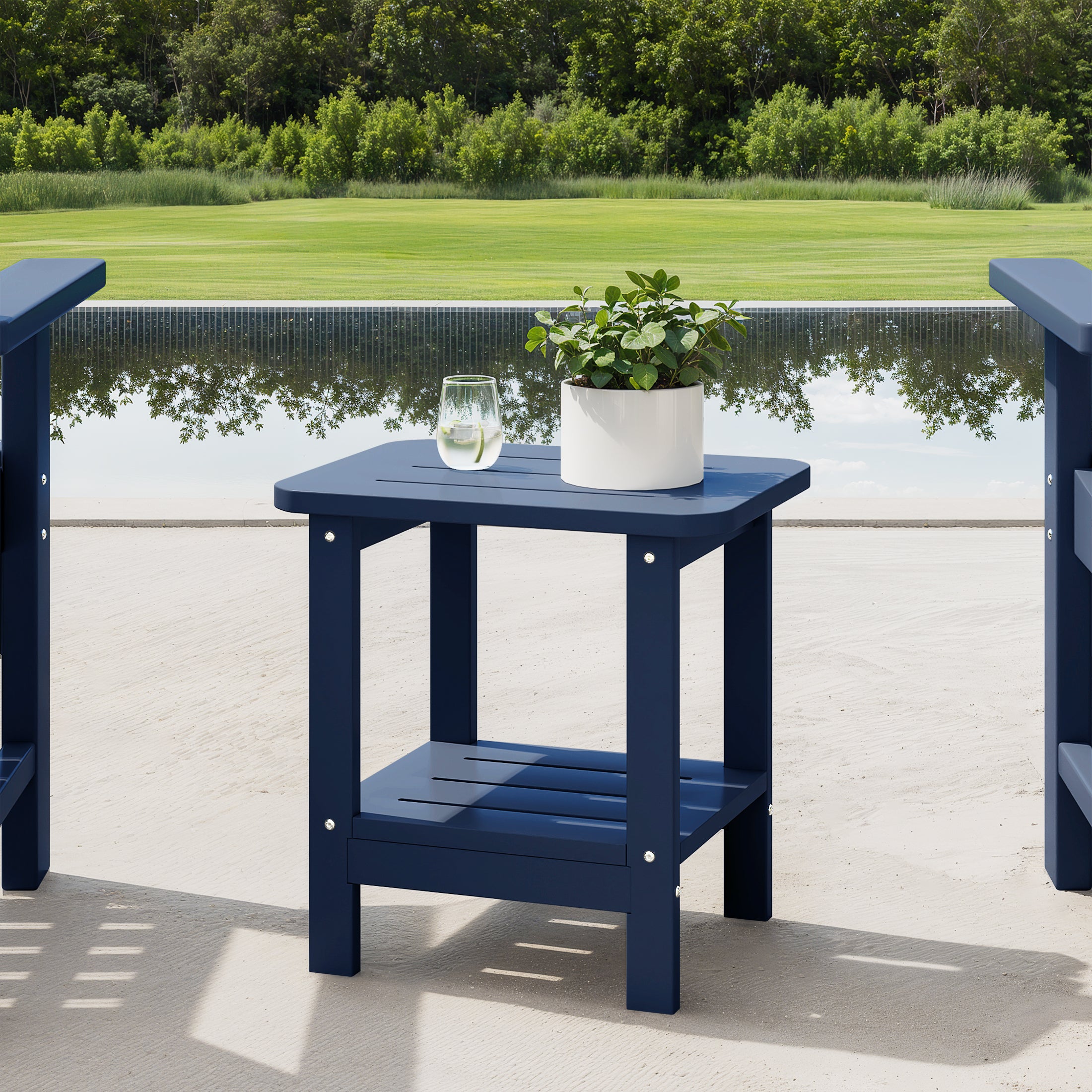 Lago 2-Tier Outdoor HDPE Modern Adirondack Square Patio Side Table