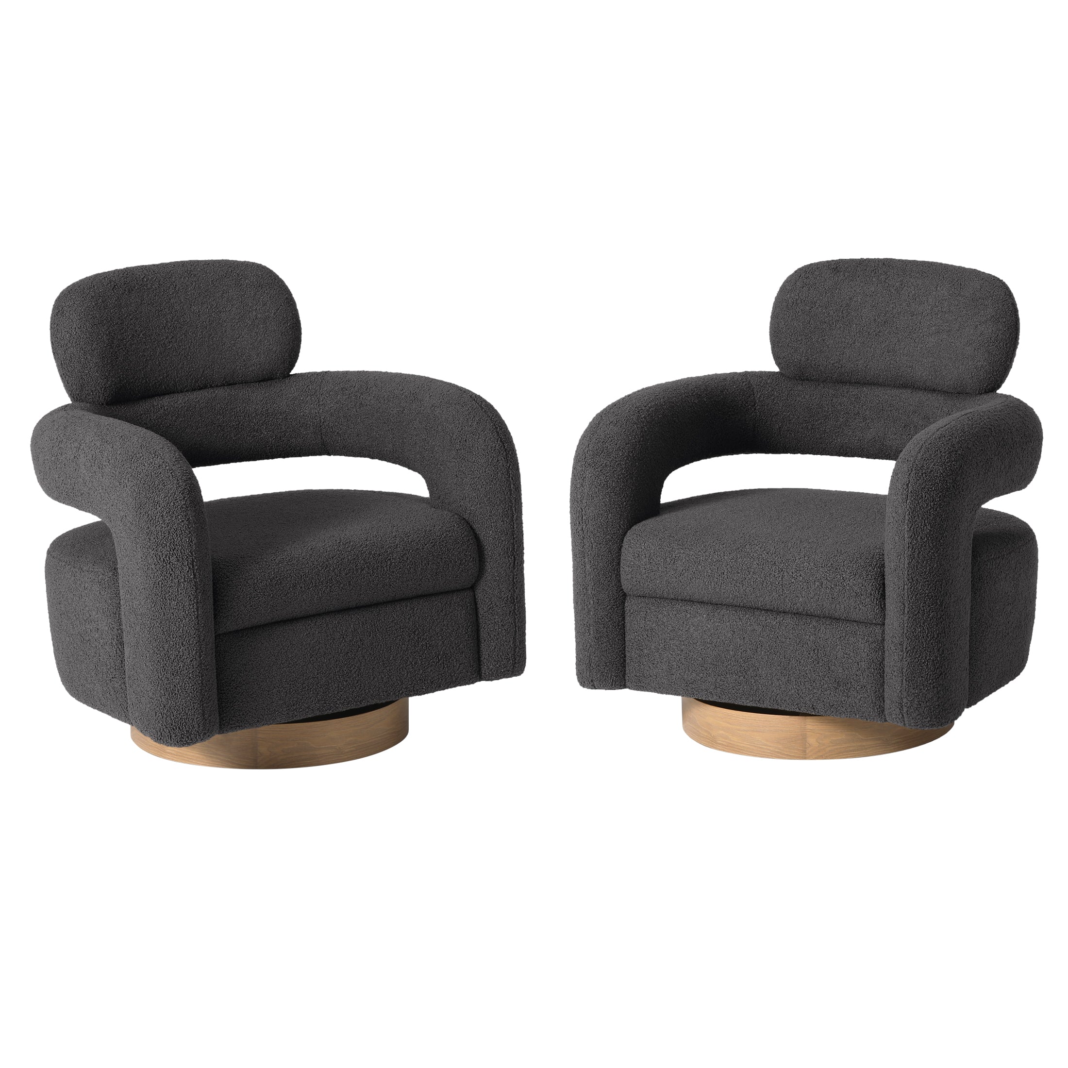 Celine Mid-Century Modern Sherpa Swivel Barrel Accent Chair (Set of 2)