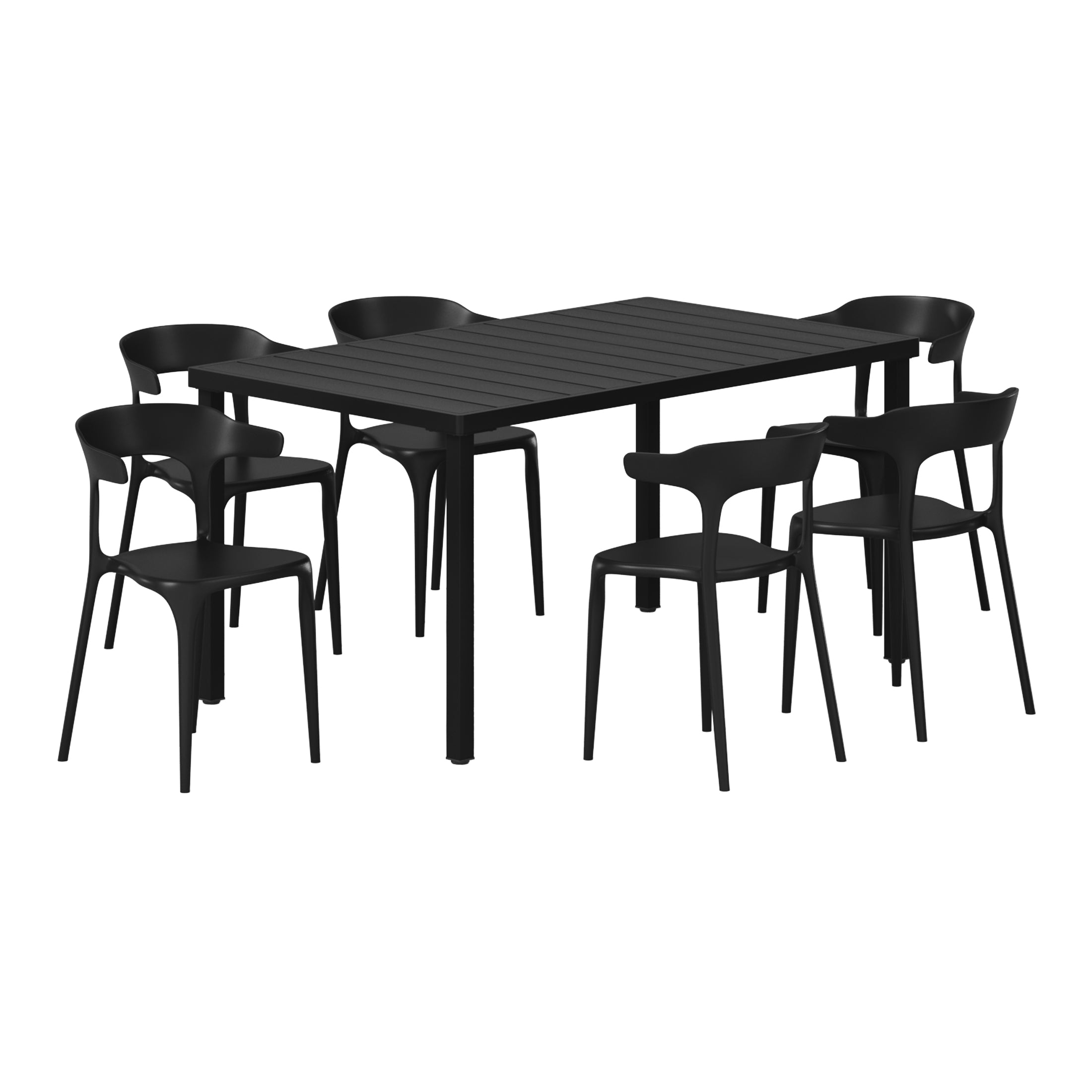 Sunshine 7-Piece Outdoor Metal Rectangle Patio Dining Table Set With Stackable Plastic Dining Chairs For 6