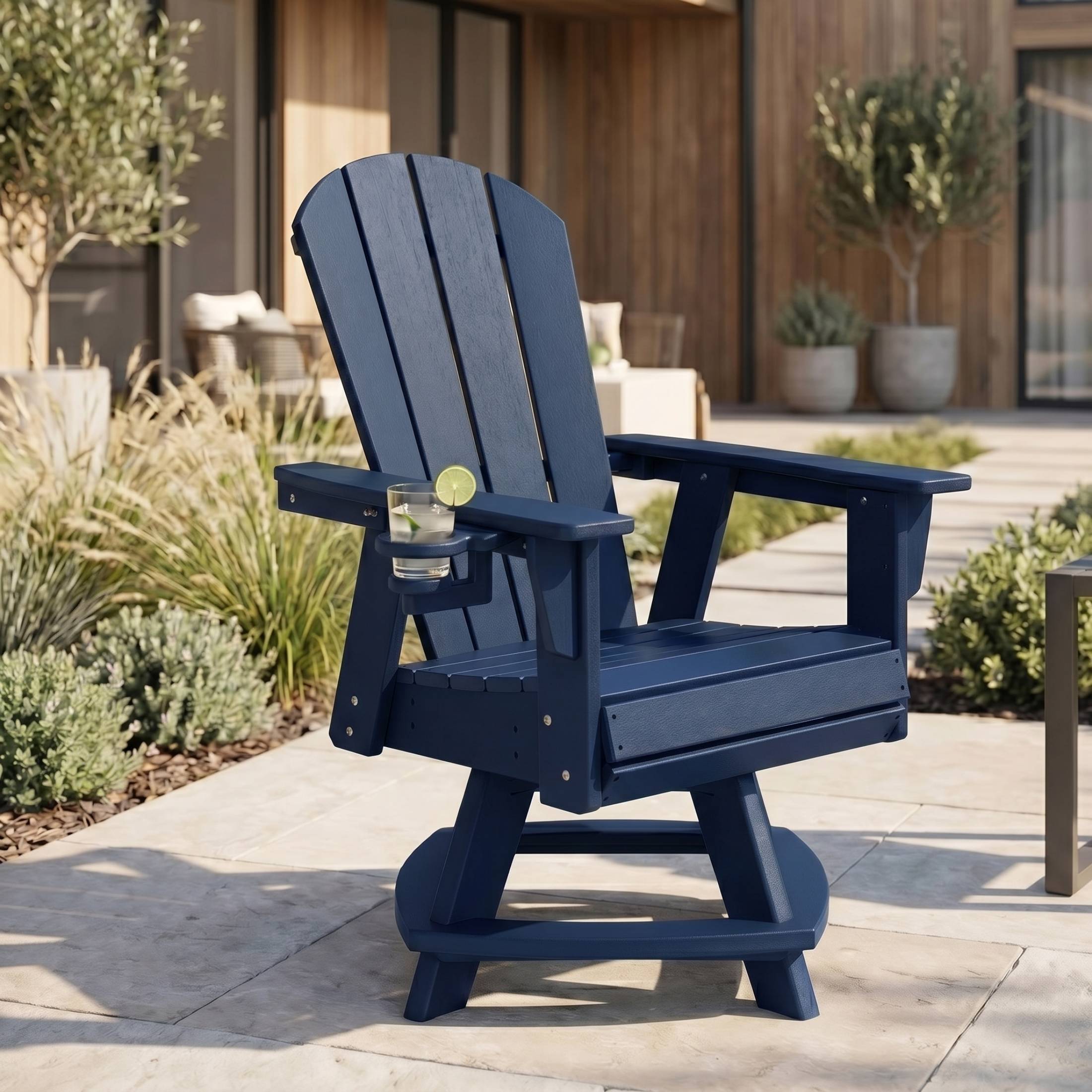 Paradise Outdoor HDPE Swivel Adirondack Patio Dining Chair With Cup Holder
