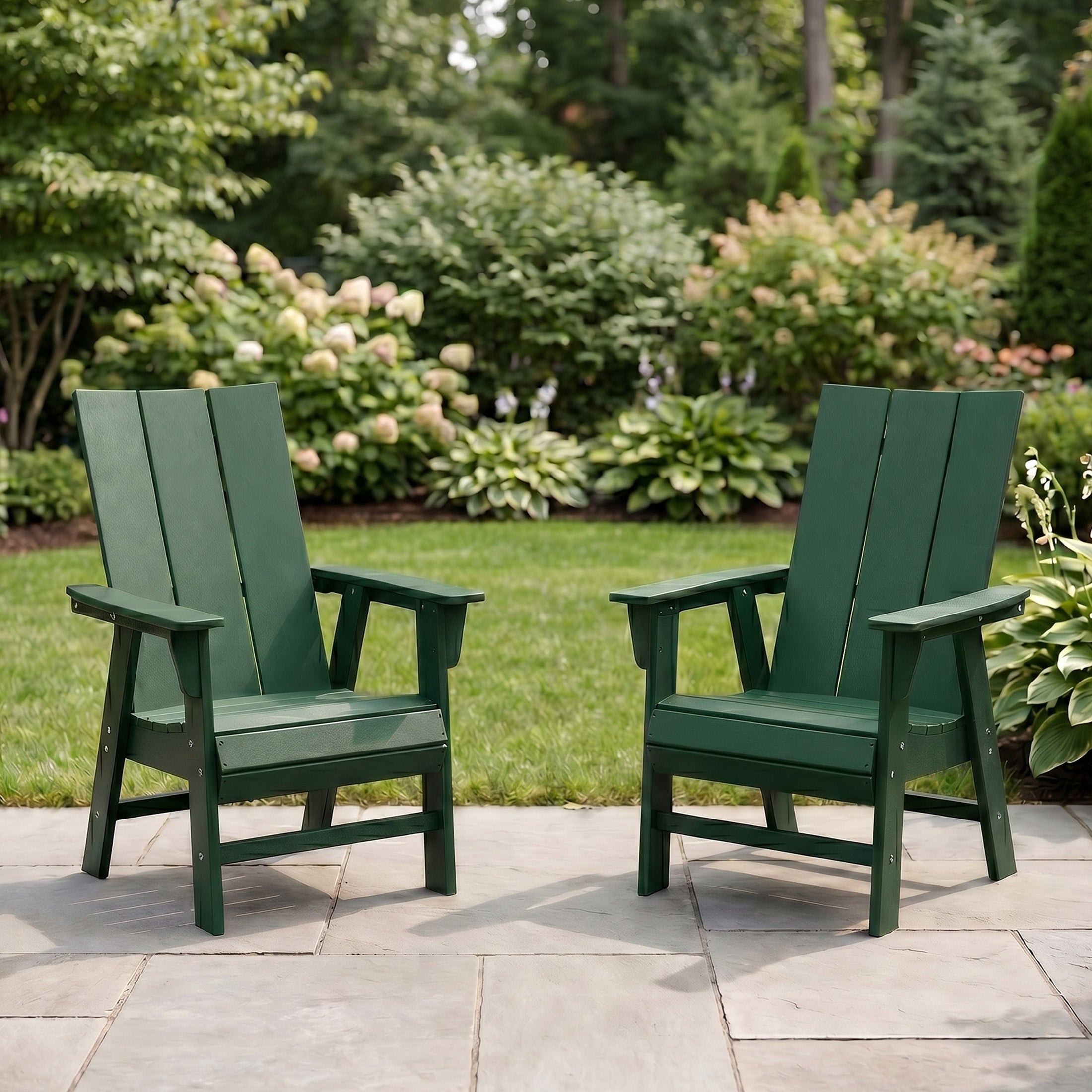 Palms Outdoor Patio HDPE Plastic Modern Adirondack Dining Chairs (Set of 2)